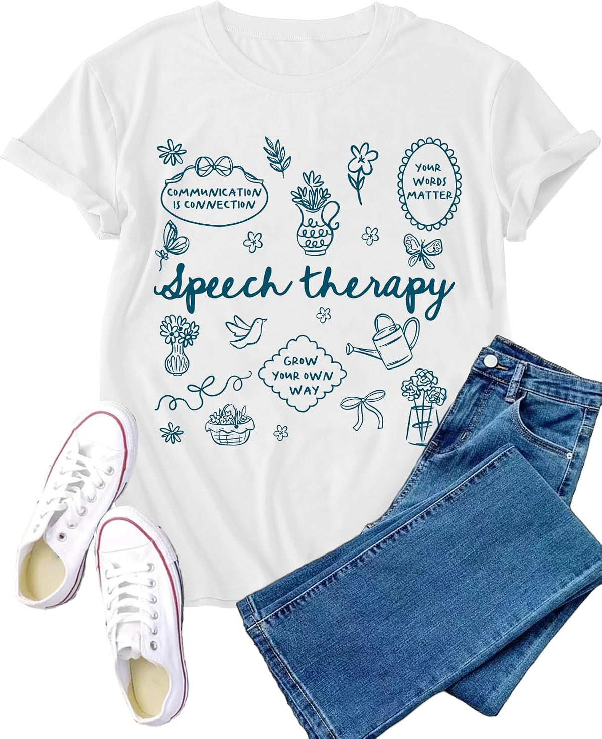 Speech Therapy Shirts for Women SLP Therapist Gift T-Shirt - White
