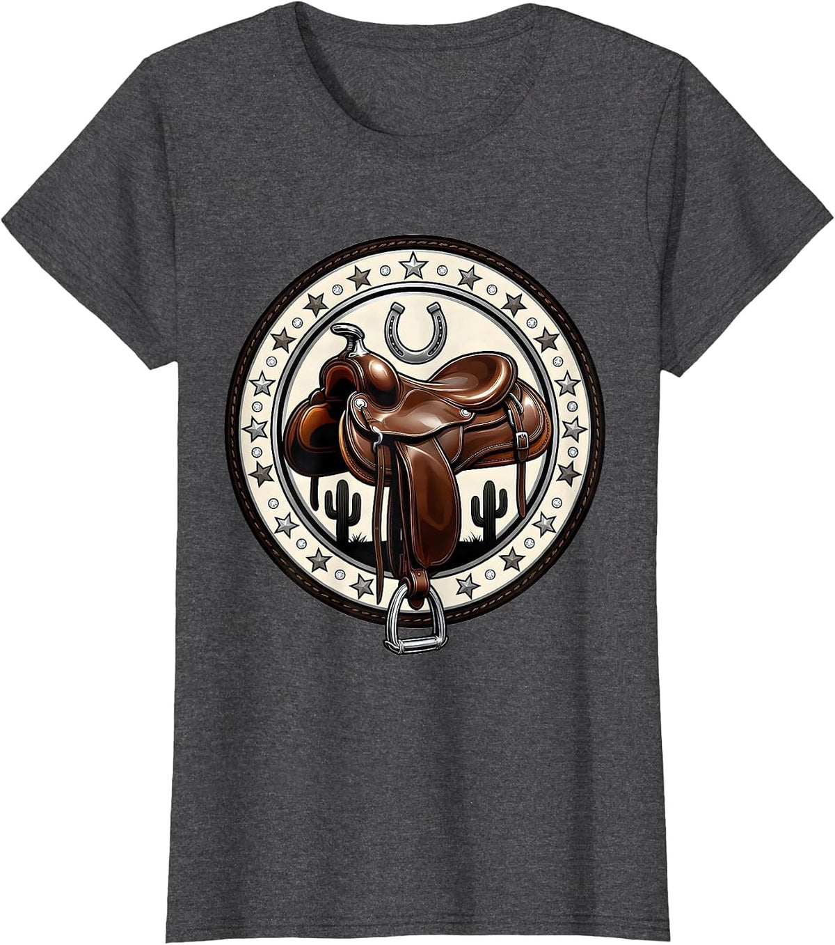 Women's Empty Saddle Desert Cowboy Western Illustration T-Shirt - Dark Heather Grey