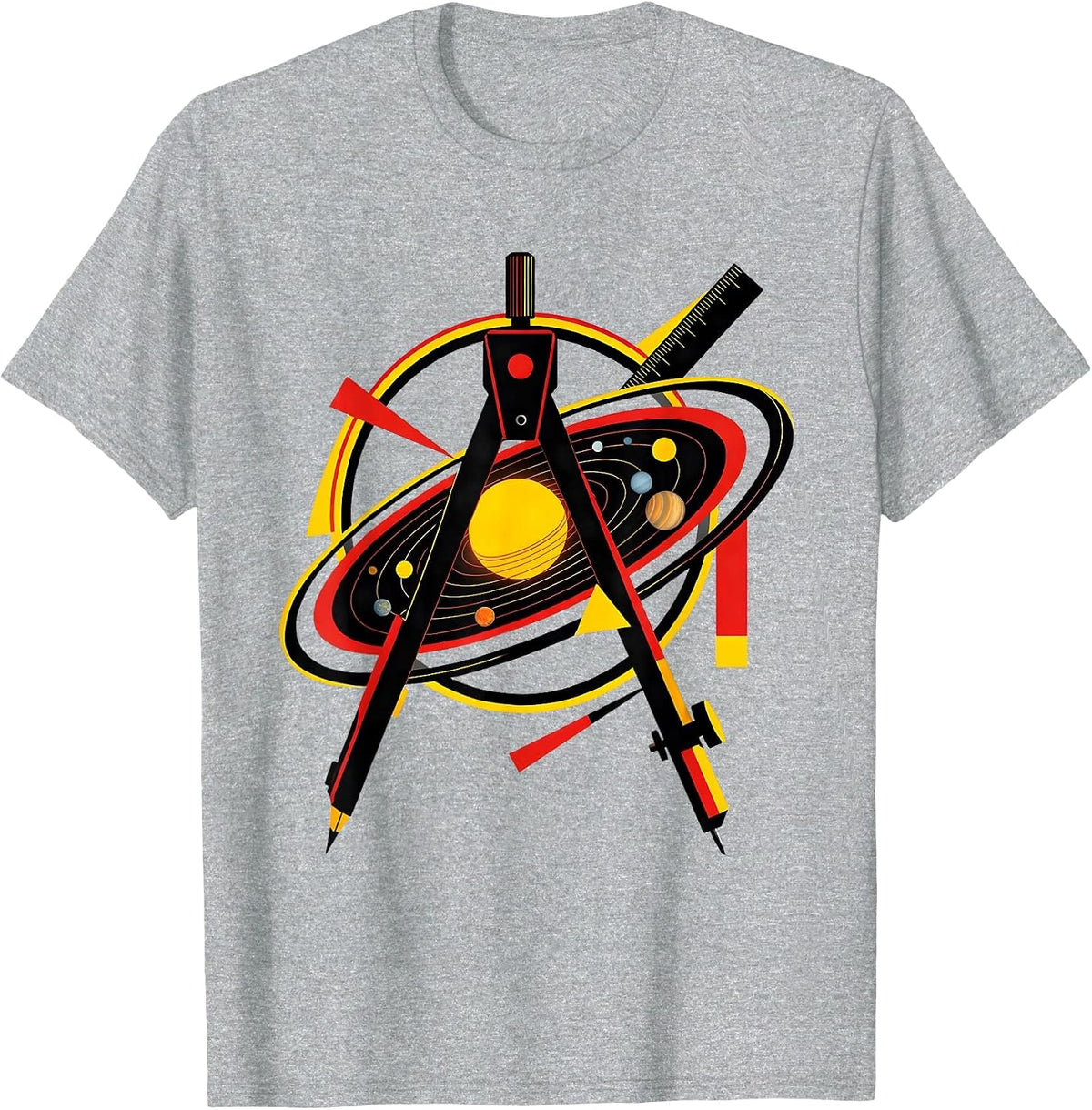 Men's Math Teacher Compass Solar System Graphic T-Shirt - Heather Grey