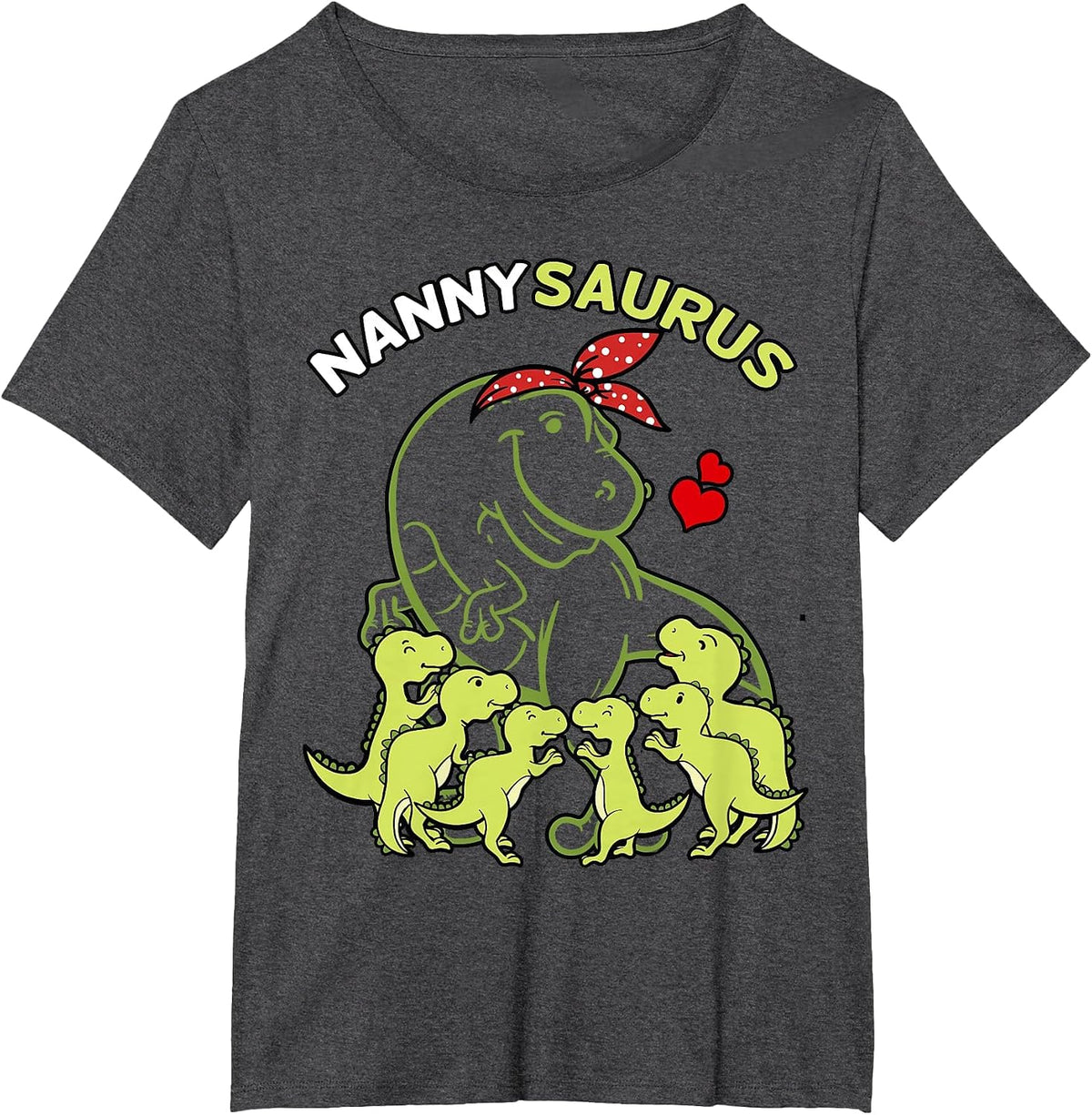 Nannysaurus Nanny 6 Kids Dinosaur Mother's Day T-Shirt - Dark Heather Grey