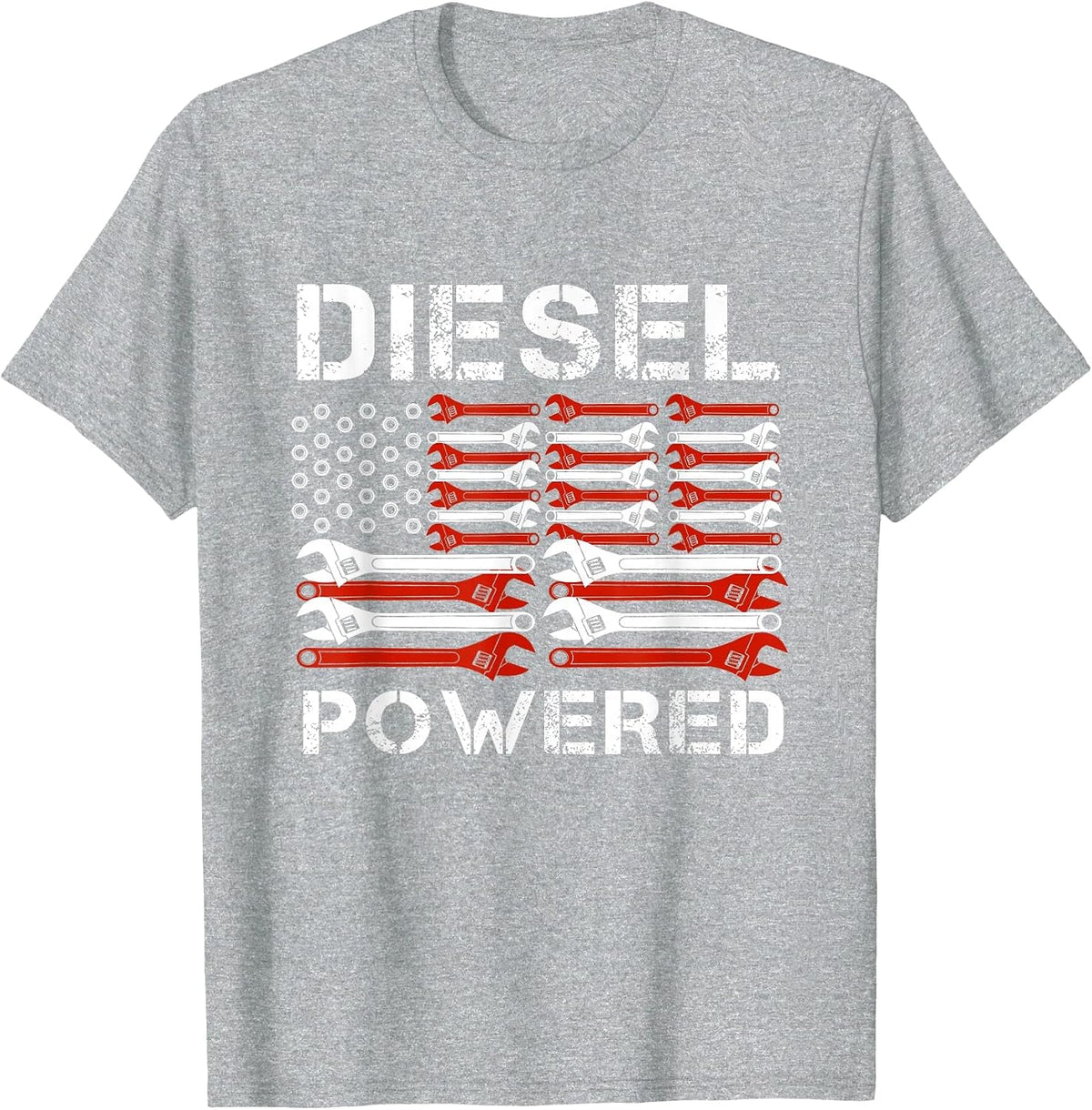 American Flag Wrench Diesel Powered T-Shirt - Heather Grey