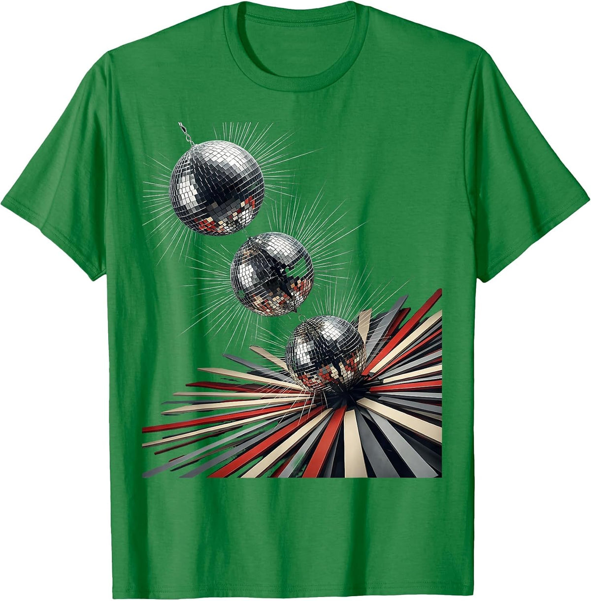 Men's Faceted Mirror Ball Retro Disco Party Costume T-Shirt - Kelly Green