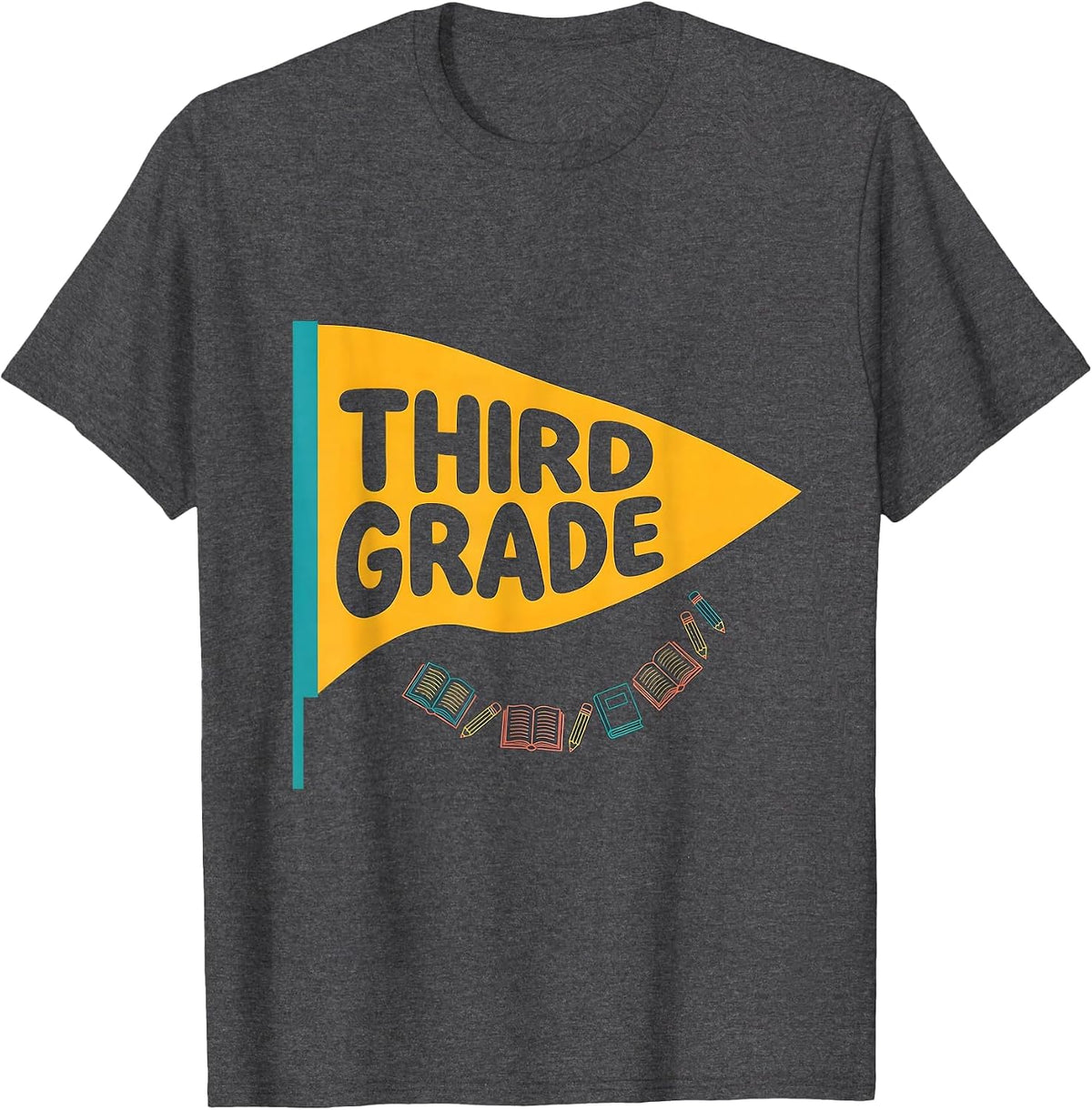 Men's Third Grade Cheerful Pennant Back To School Teacher Gift T-Shirt - Dark Heather Grey