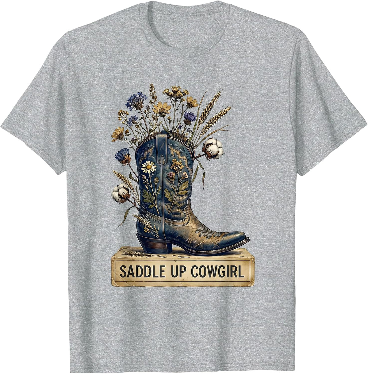 Men's Saddle Up Cowgirl Denim Western Design T-Shirt - Heather Grey