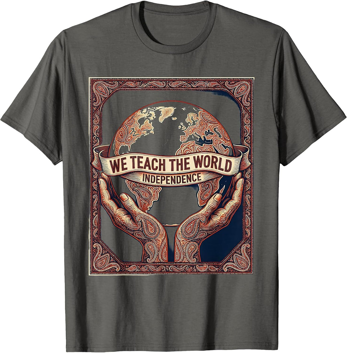 Men's We Teach The World Independence OT Design T-Shirt - Asphalt Grey