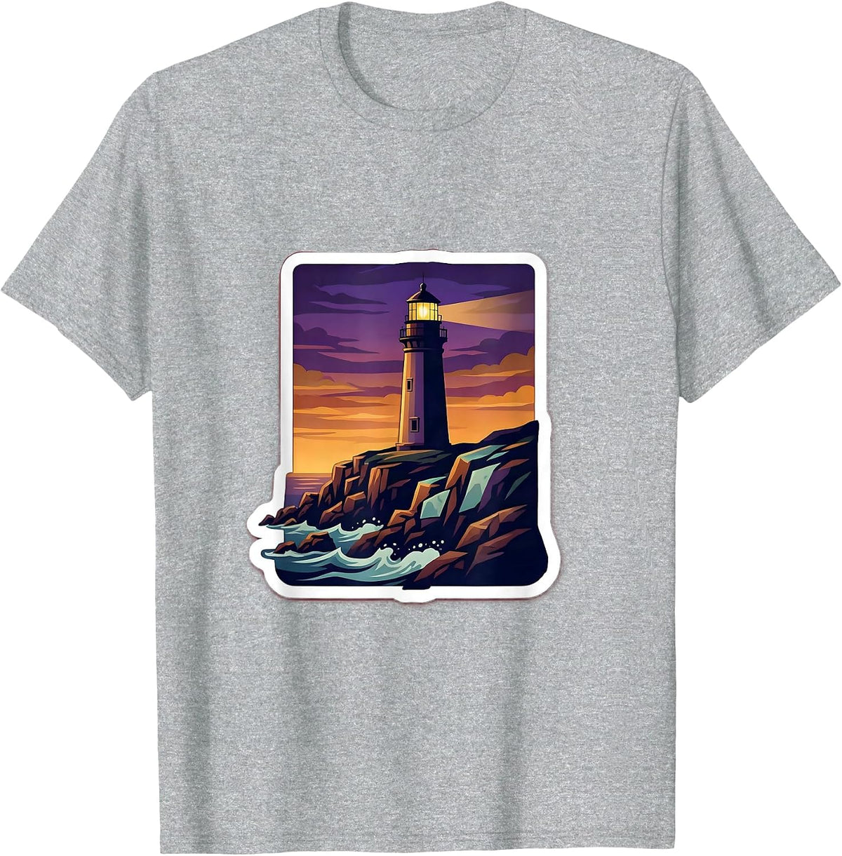 Men's Autism Awareness Lighthouse Rocky Cliff Dusk Design T-Shirt - Heather Grey