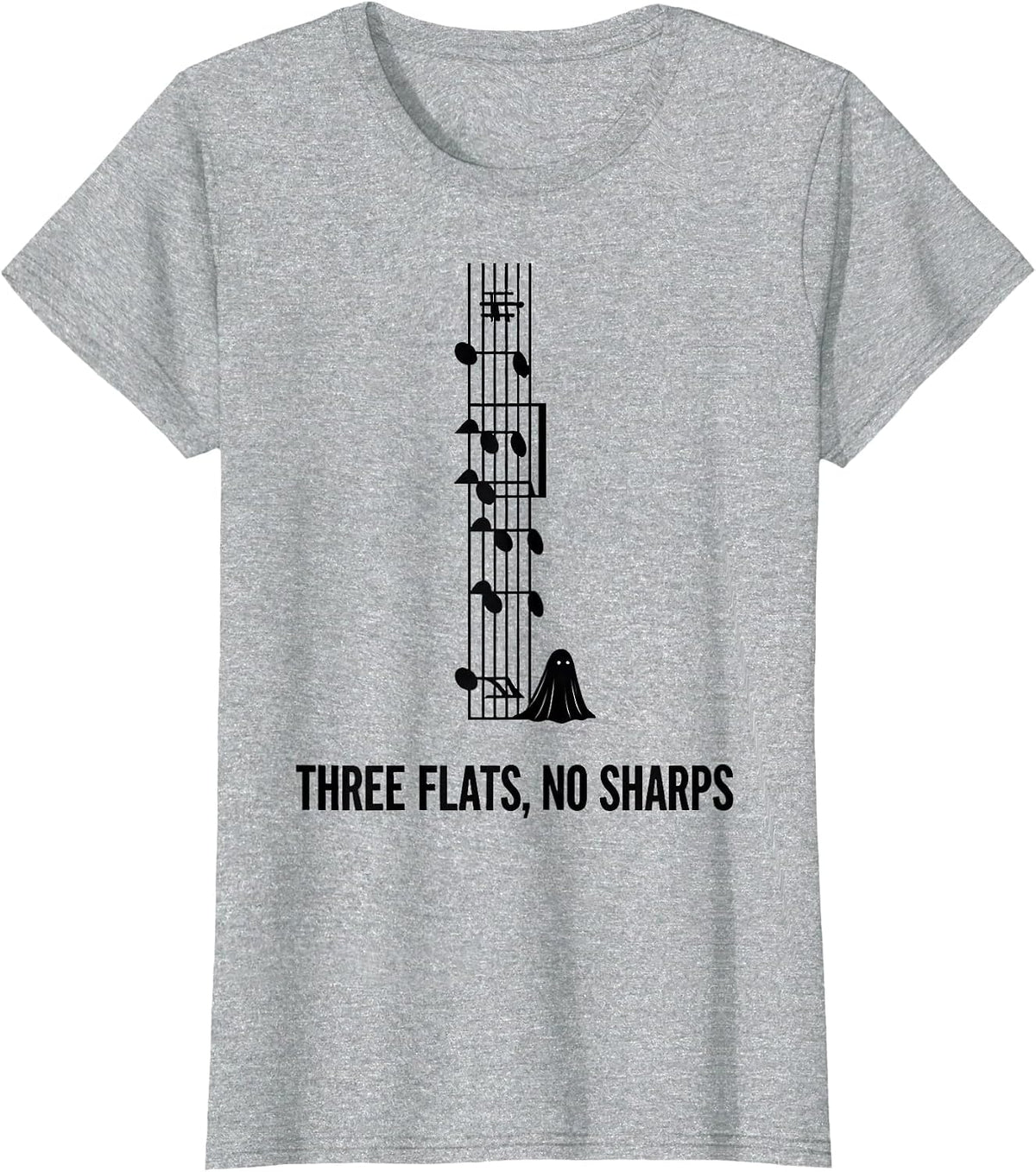 Three Flats No Sharps Whimsical Music Teacher Halloween T-Shirt - Heather Grey
