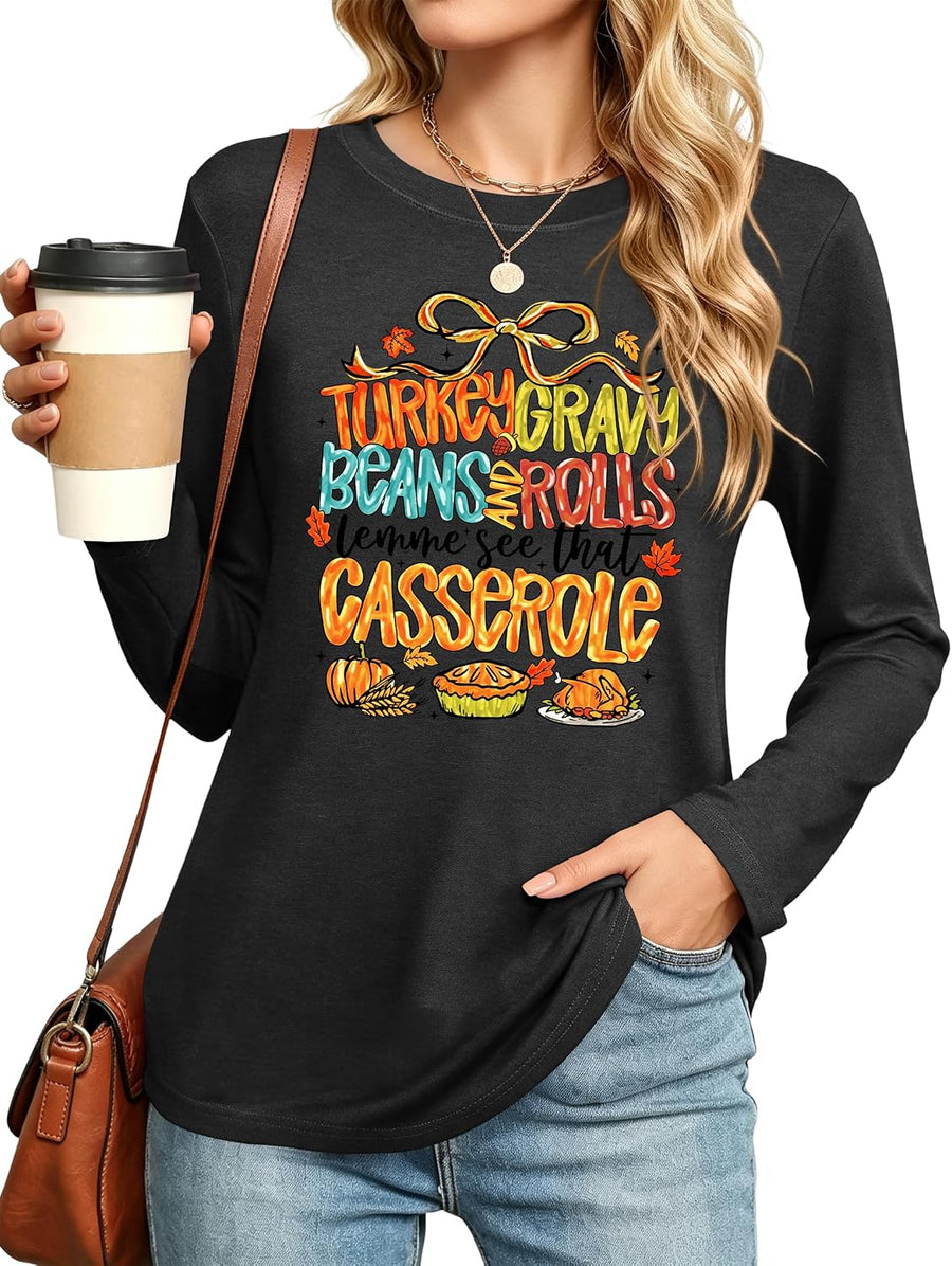 Thanksgiving Shirts for Women Gobble Till You Wobble Long Sleeve Turkey Tee - Darkgrey2