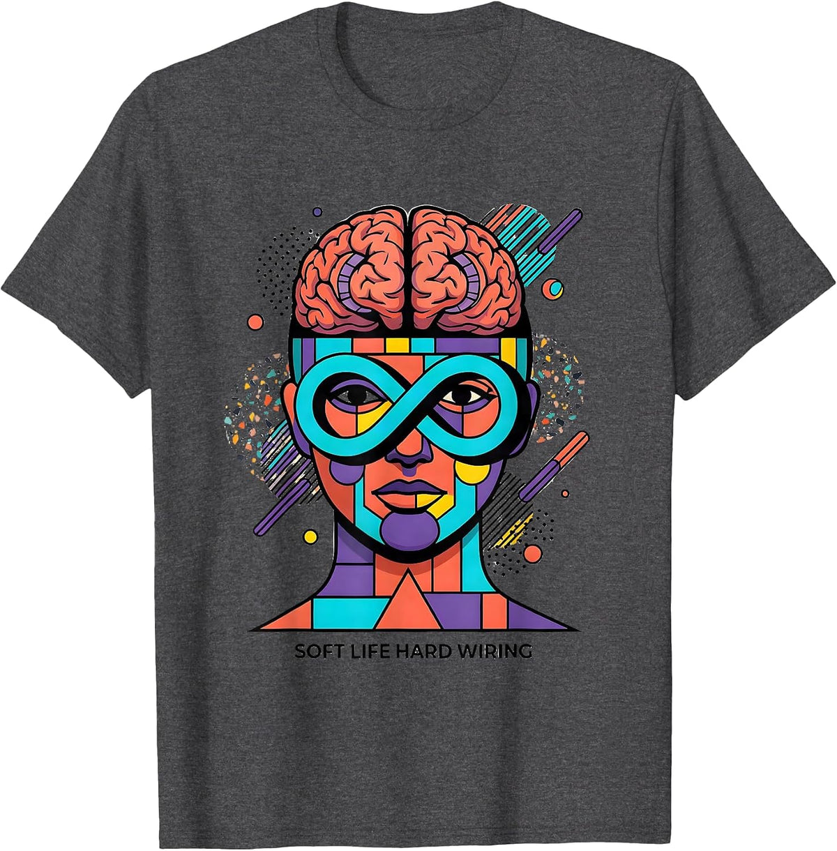 Soft Life Hard Wiring Autism Awareness Design T-Shirt - Dark Heather Grey