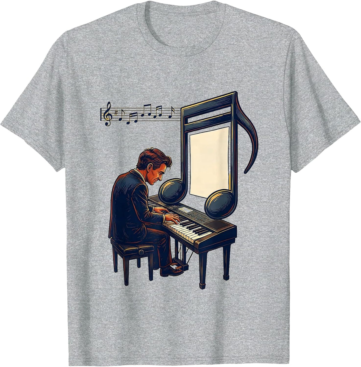 Men's Pianist Eighth Note Memo Humor Music Lover Gift T-Shirt - Heather Grey