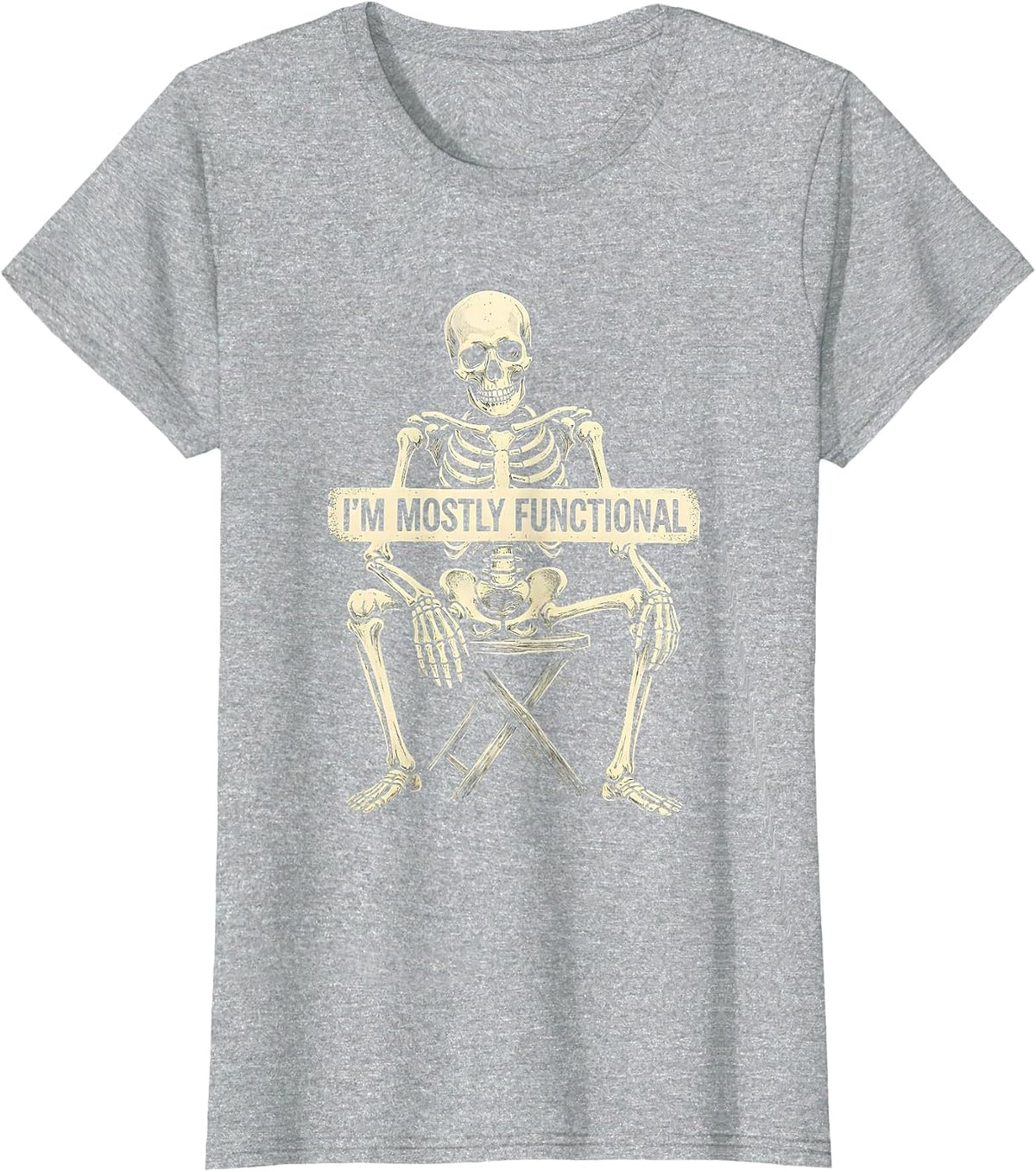I'm Mostly Functional Funny Skeleton Deadpan Humor Halloween T-Shirt - Heather Grey