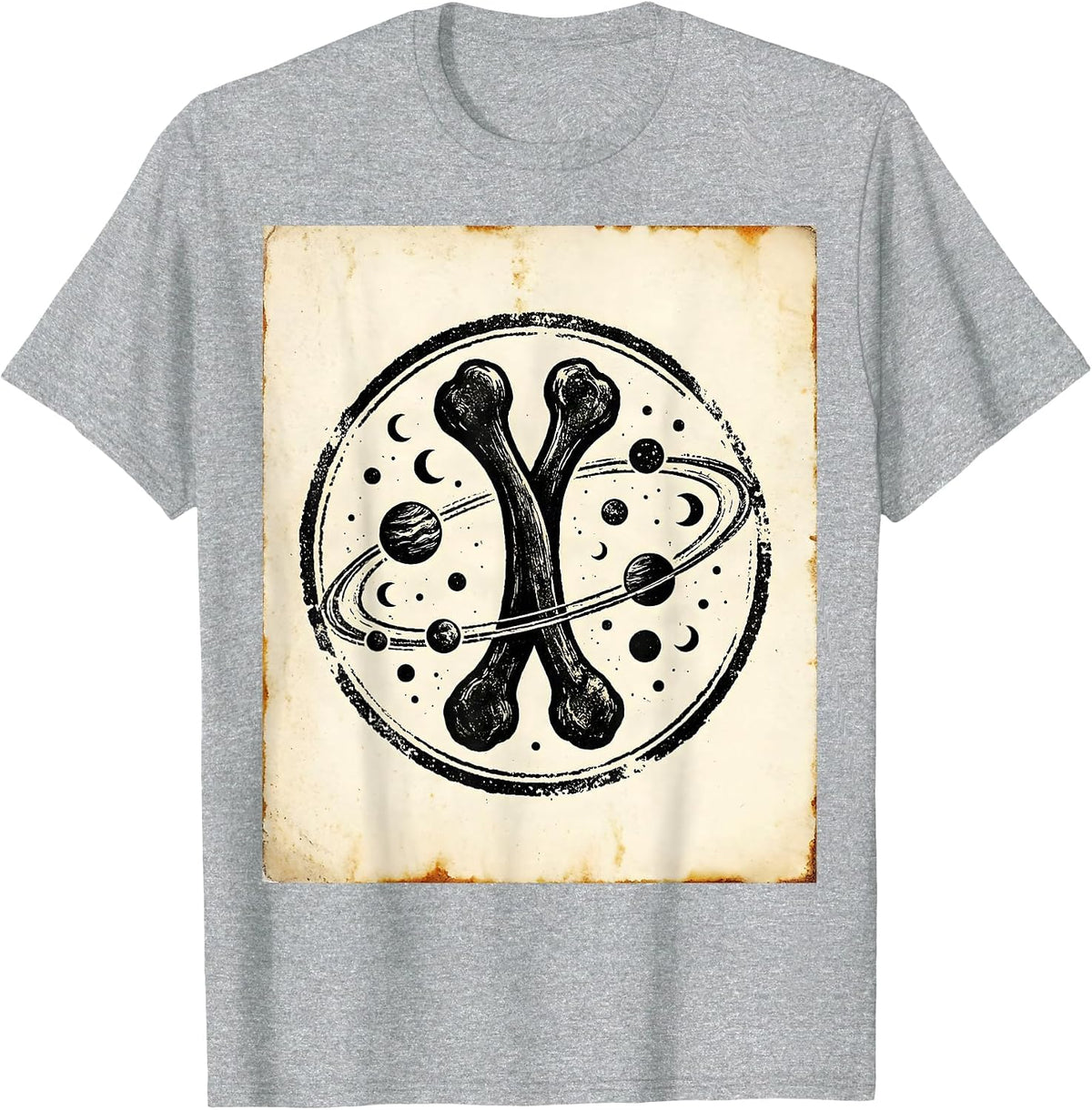 Men's Wishbone Galaxy Orbiting Planets and Moons T-Shirt - Heather Grey
