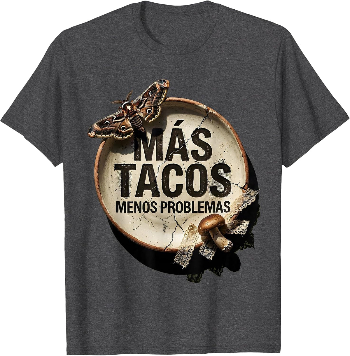 Mas Tacos Menos Problemas Mexican Food Design T-Shirt - Dark Heather Grey