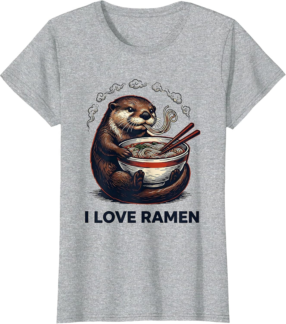 I Love Ramen Kawaii Anime Animal Ramen Lover Cute Otter T-Shirt - Heather Grey