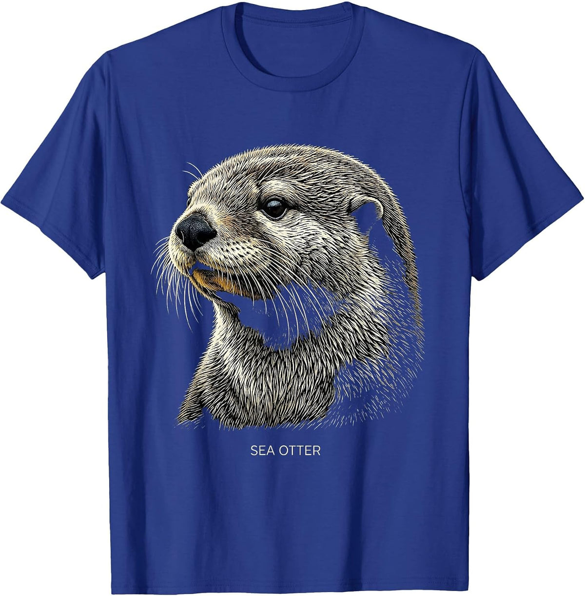 Sea Otter Woodcut Engraving Wildlife Portrait Nature Art T-Shirt - Royal Blue