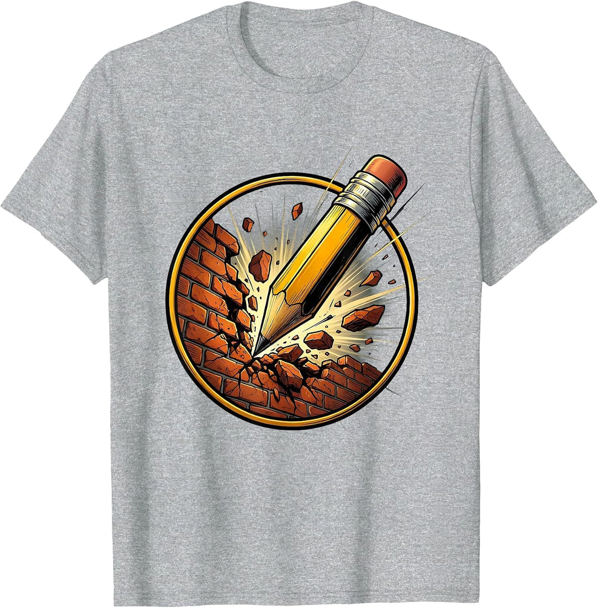 Men's Sped Teacher Pencil Breaking Through Brick Wall T-Shirt - Heather Grey