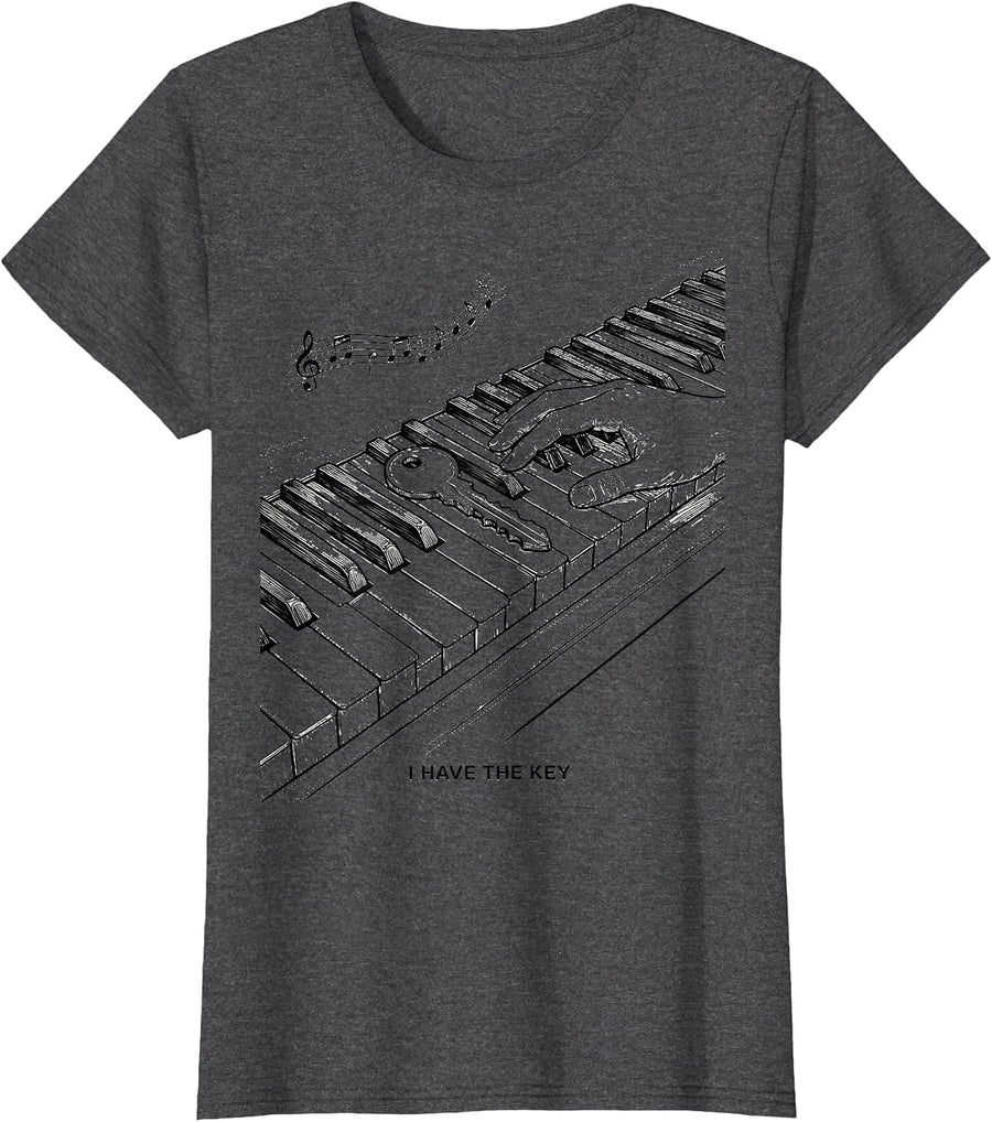 Women's I Have The Key Funny Pianist Keyboard Player Music Humor T-Shirt - Dark Heather Grey