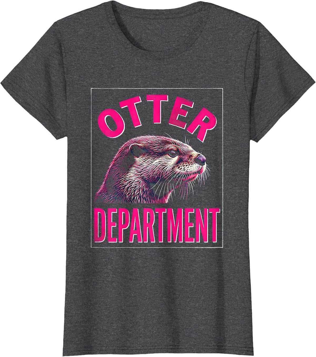 Women's Otter Department Risograph Minimalist Line Art Badge Patch T-Shirt - Dark Heather Grey