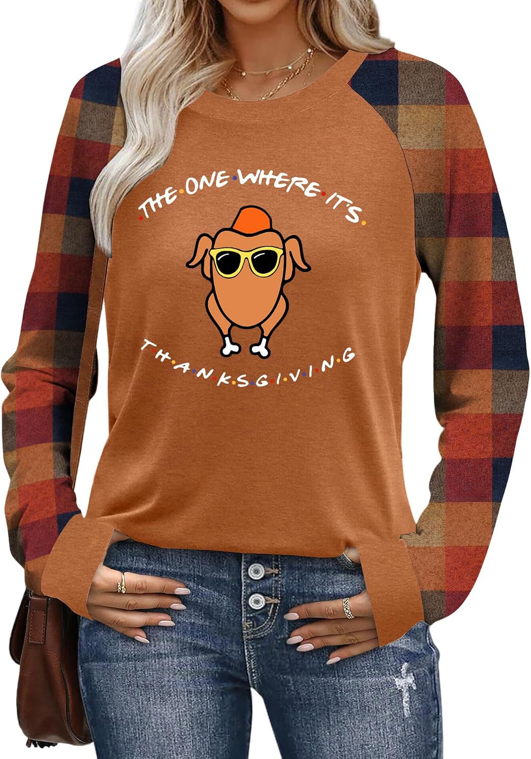 Thanksgiving Shirts for Women Thankful Turkey Graphic Long Sleeve Shirt - Brown