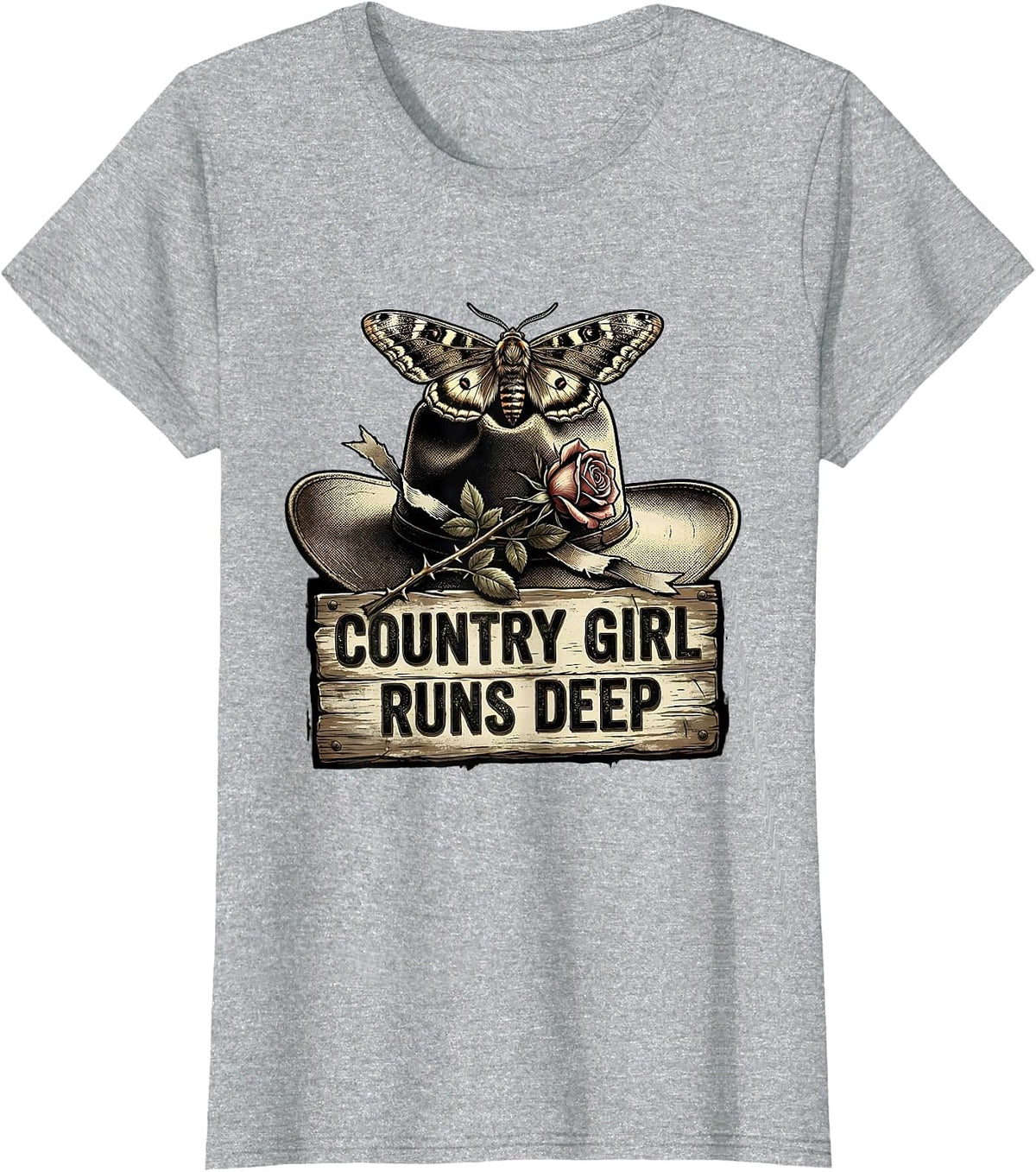 Country Girl Runs Deep Cowboy Western Design T-Shirt - Heather Grey