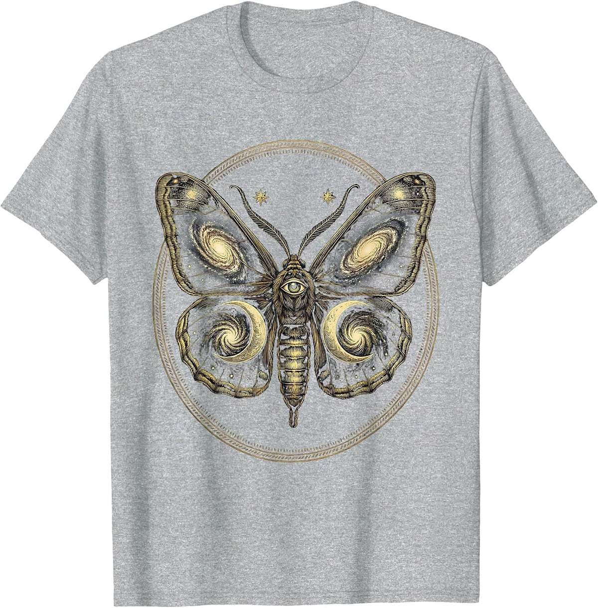 Men's Cosmic Moth Spiral Galaxy Wings Illustration T-Shirt - Heather Grey