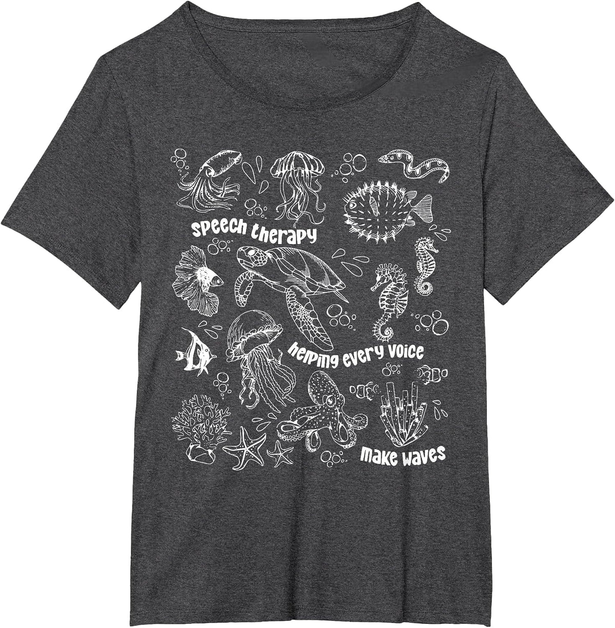 Ocean Animal Summer SLP Therapy Speech Language Pathologist T-Shirt - Dark Heather Grey