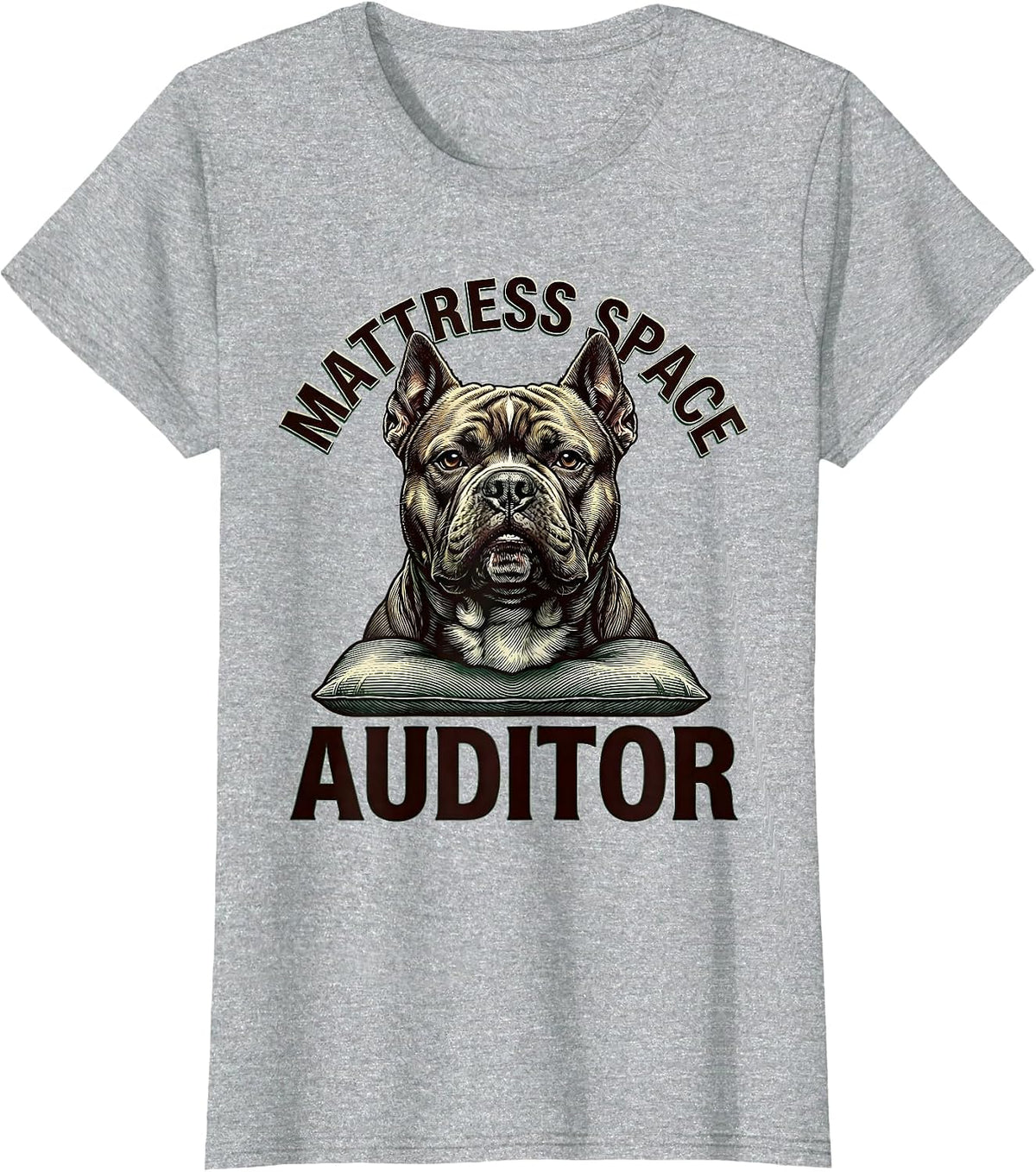Women's Mattress Space Auditor Funny Pitbull Dog Owner Humor T-Shirt - Heather Grey