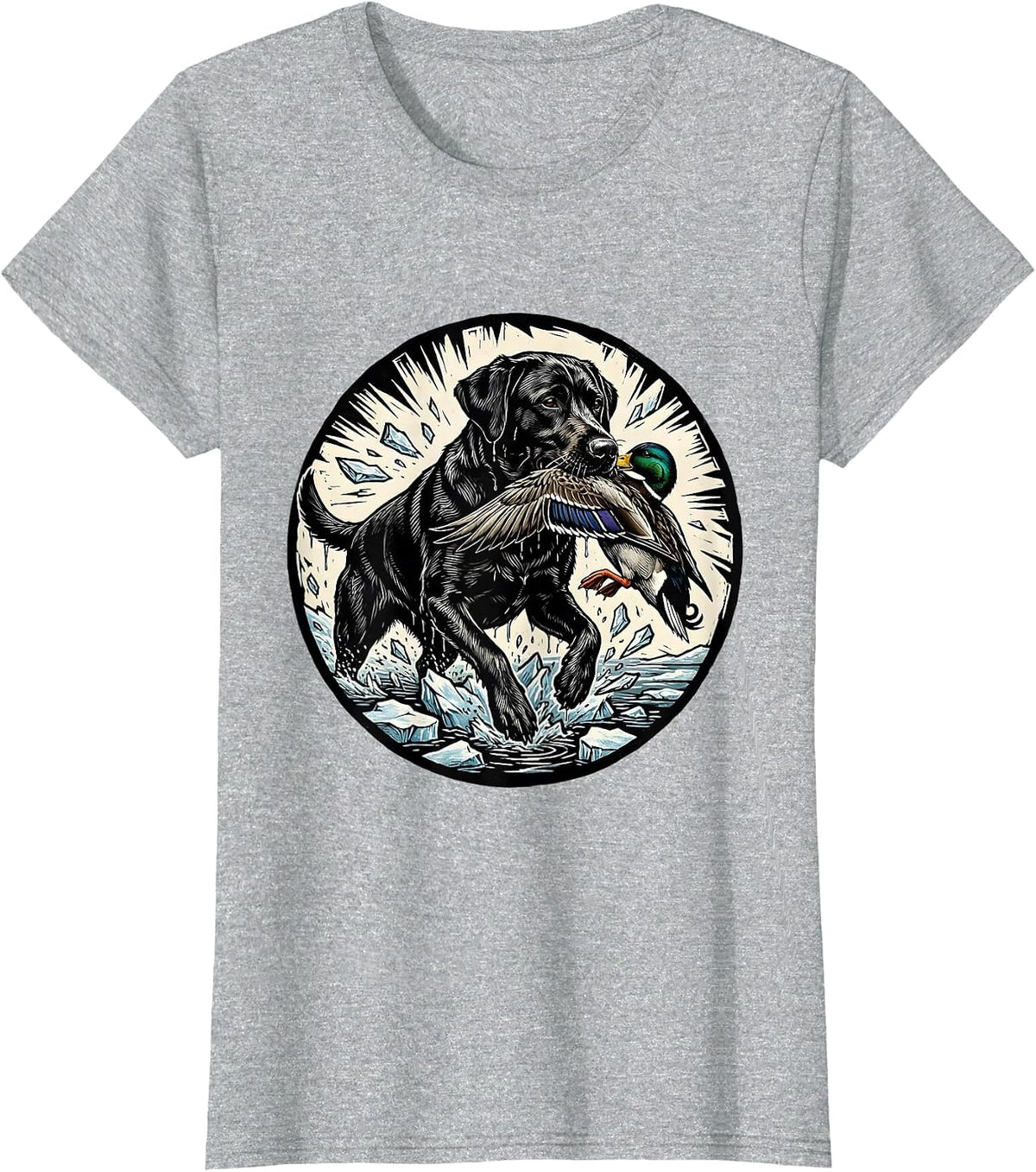 Duck Camo Retriever Dog Icy Water Hunting Art T-Shirt - Heather Grey
