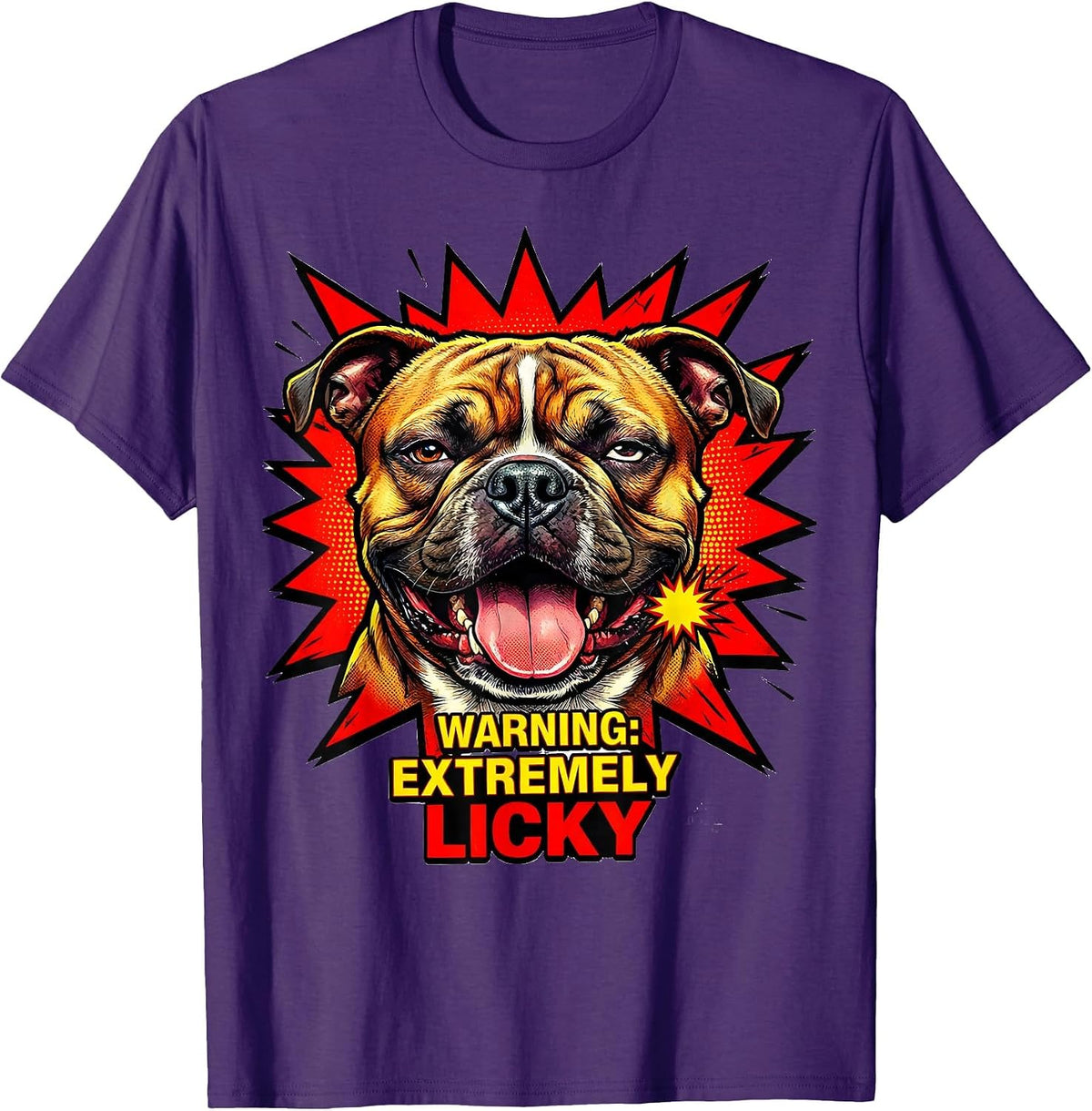 Warning Extremely Licky Funny Pitbull Mom Dog Lover Humor T-Shirt - Purple