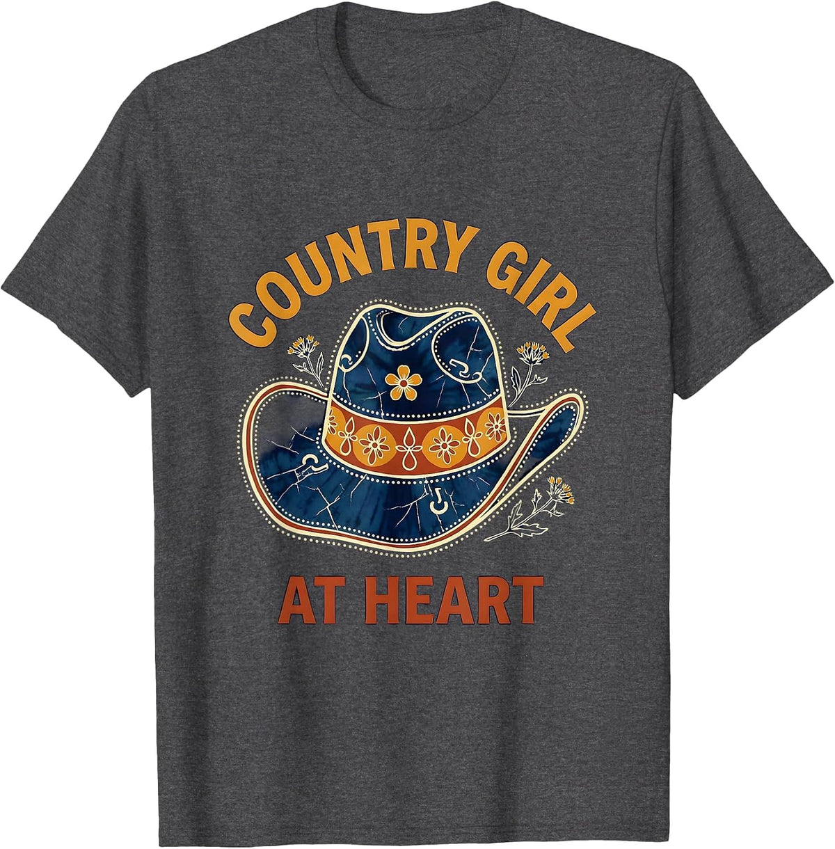 Country Girl At Heart Cowgirl Design T-Shirt - Dark Heather Grey