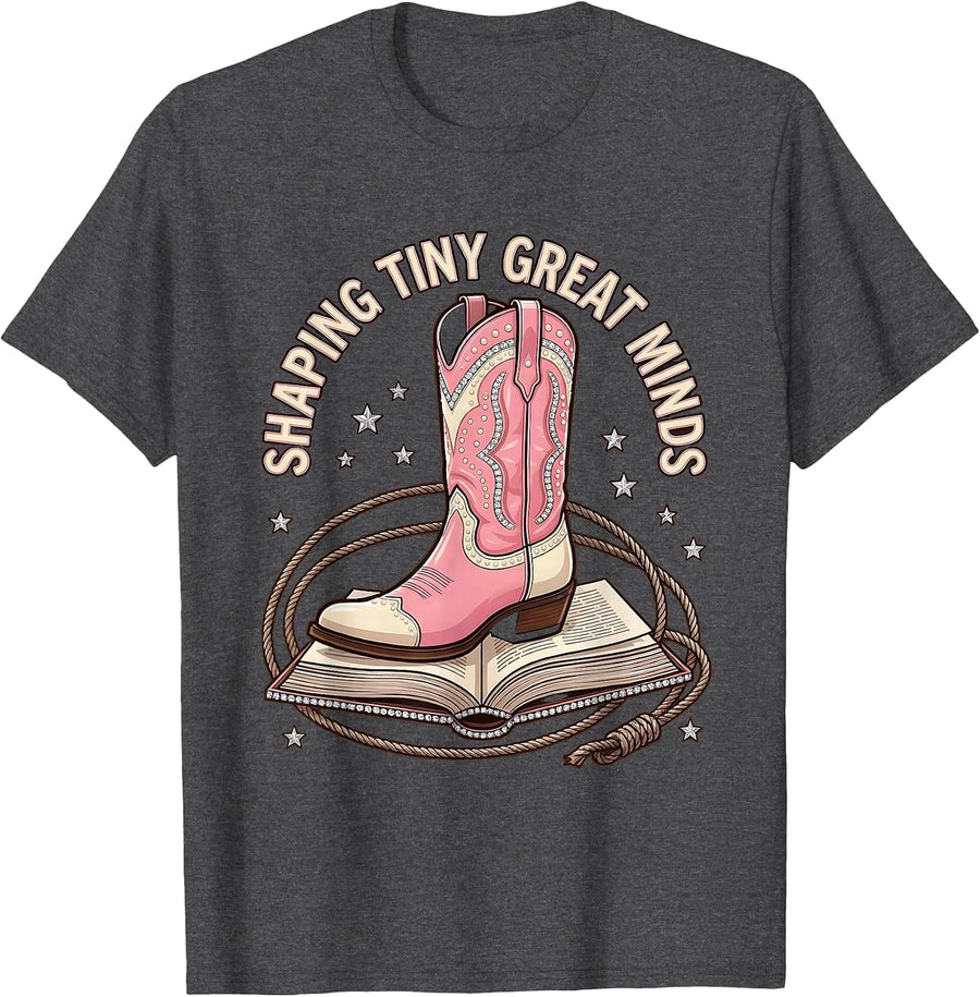 Men's Shaping Tiny Great Minds Third Grade Teacher T-Shirt - Dark Heather Grey