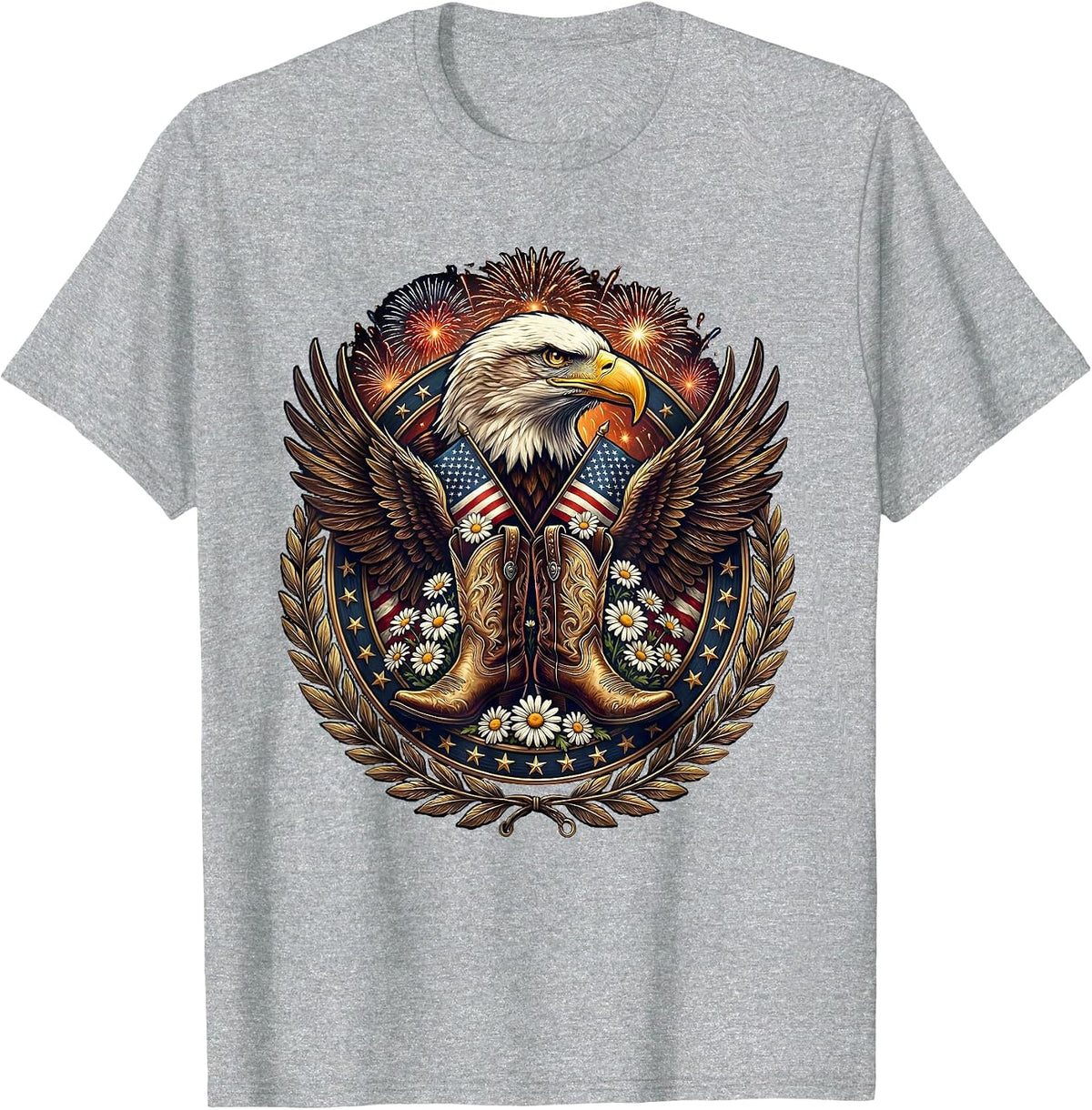 Men's Cowgirl Boots Spurs and Daisies Western Floral Art T-Shirt - Heather Grey