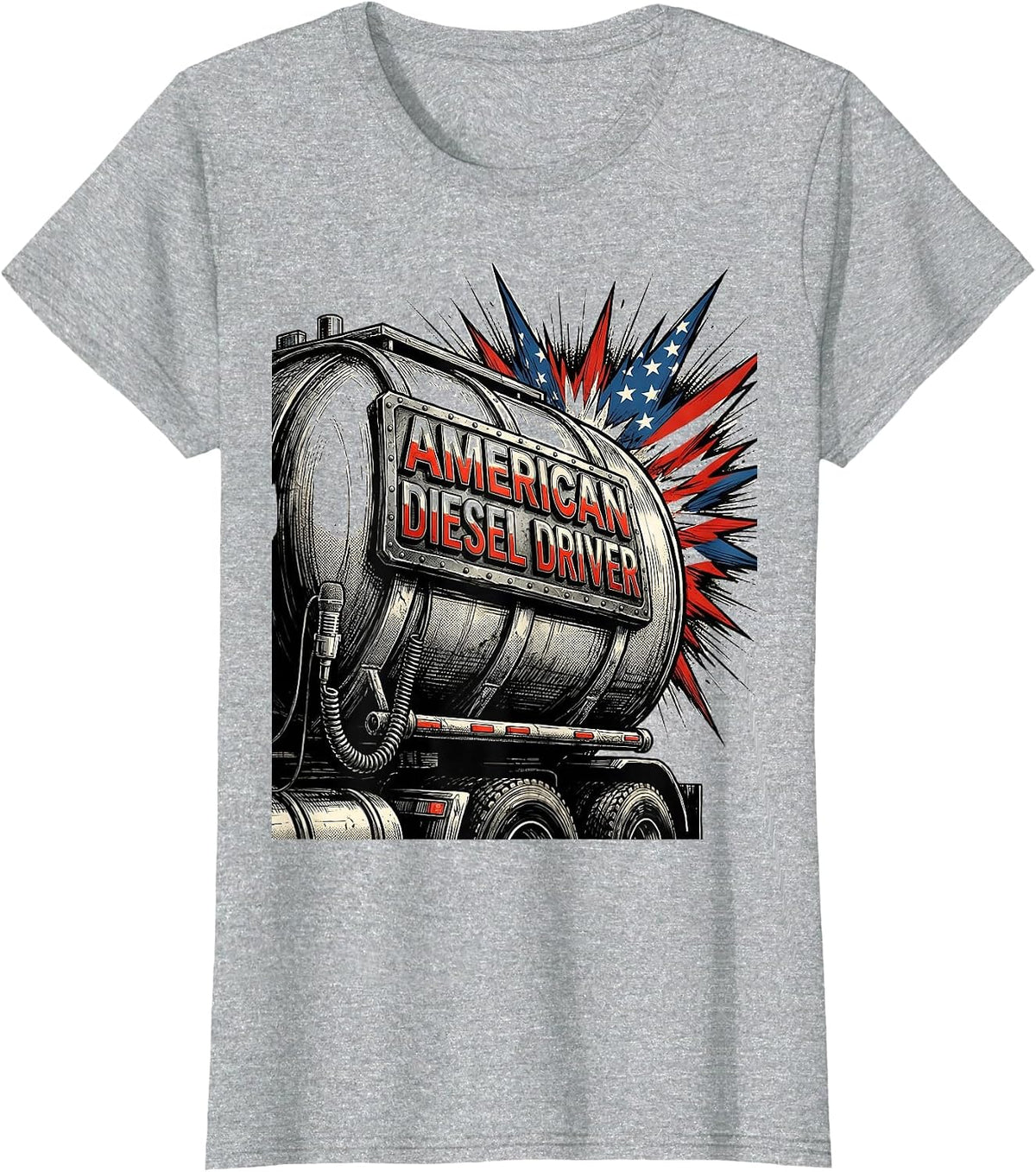 American Diesel Driver Comic Book Trucker Patriotic Semi T-Shirt - Heather Grey