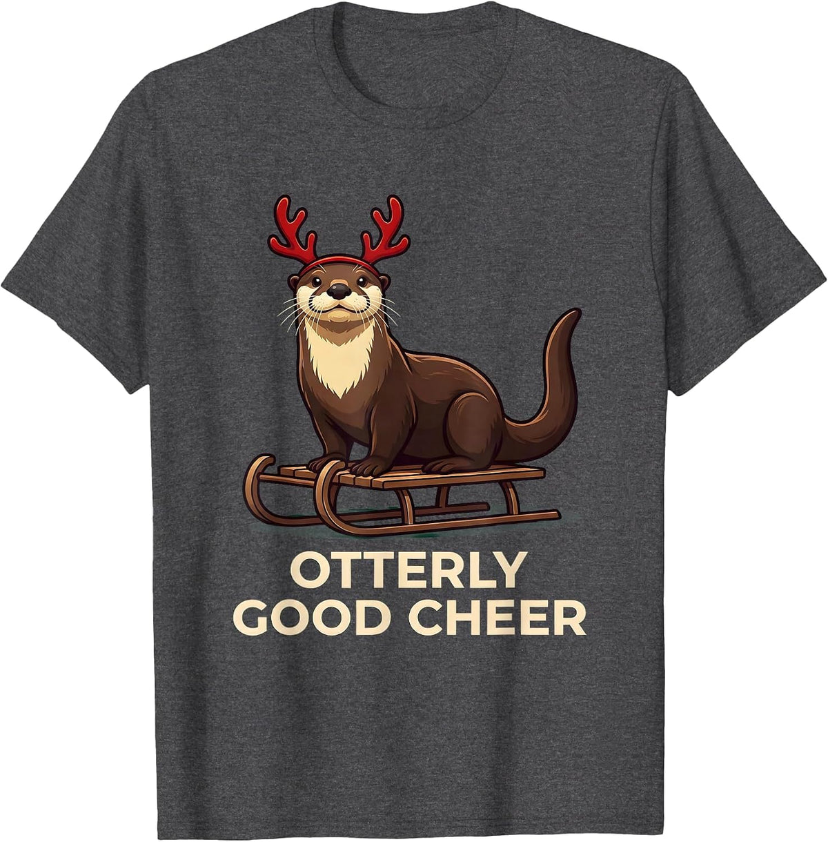Men's Otterly Good Cheer Funny Otter Christmas Pajama Animal Lover T-Shirt - Dark Heather Grey