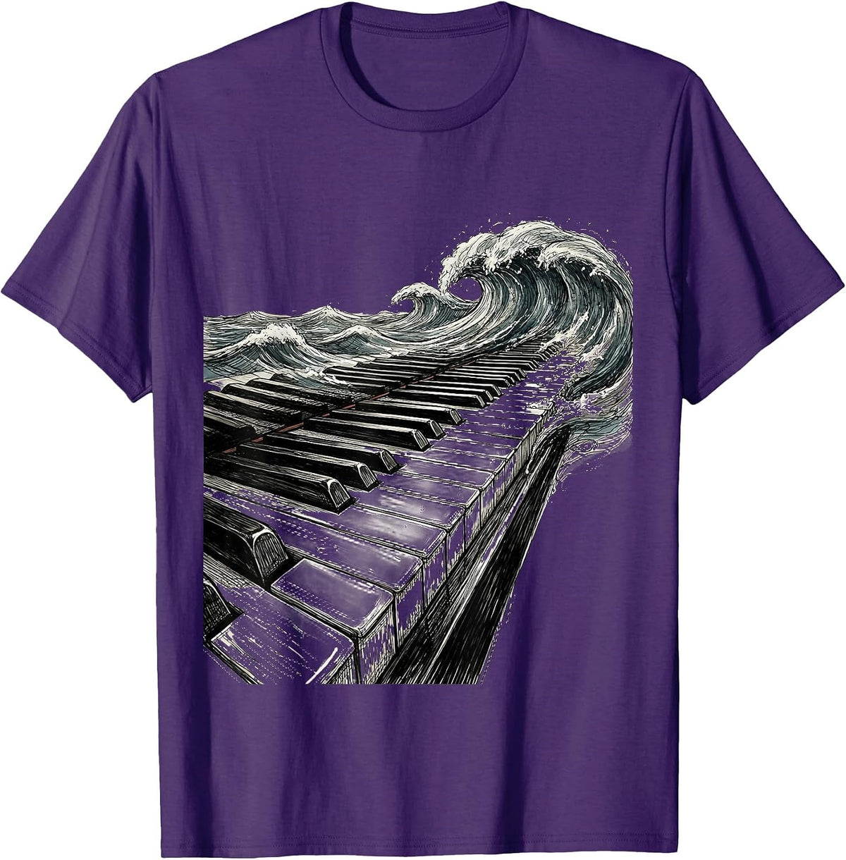 Men's Piano Keys Ocean Waves Music Teacher Design T-Shirt - Purple