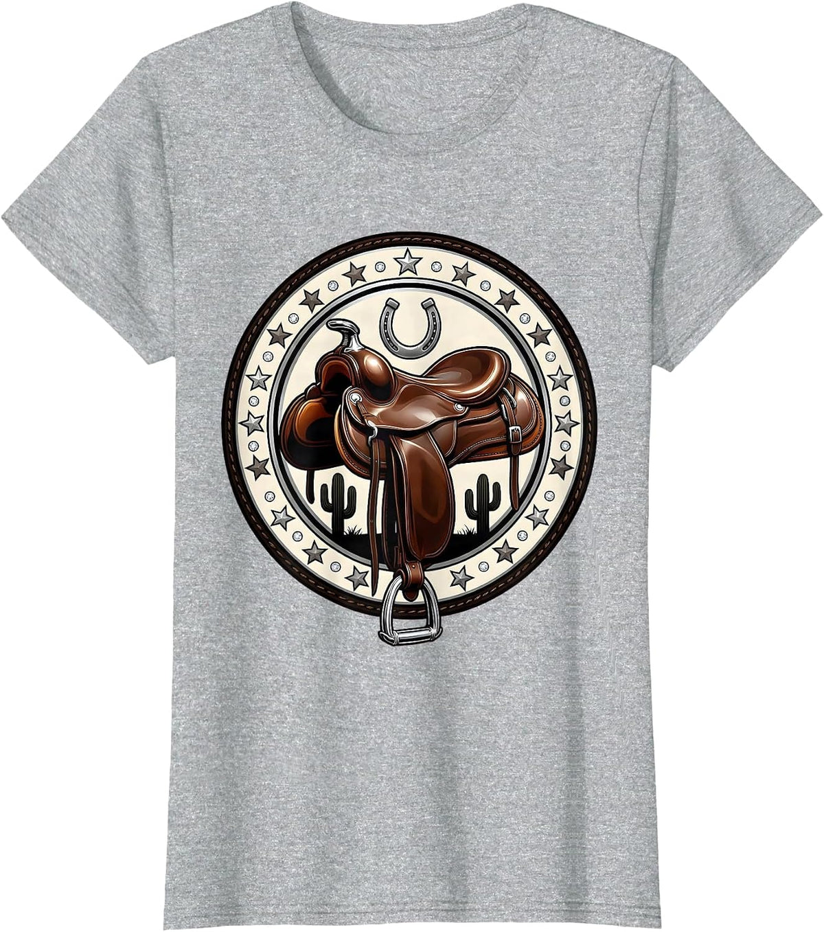 Women's Empty Saddle Desert Cowboy Western Illustration T-Shirt - Heather Grey