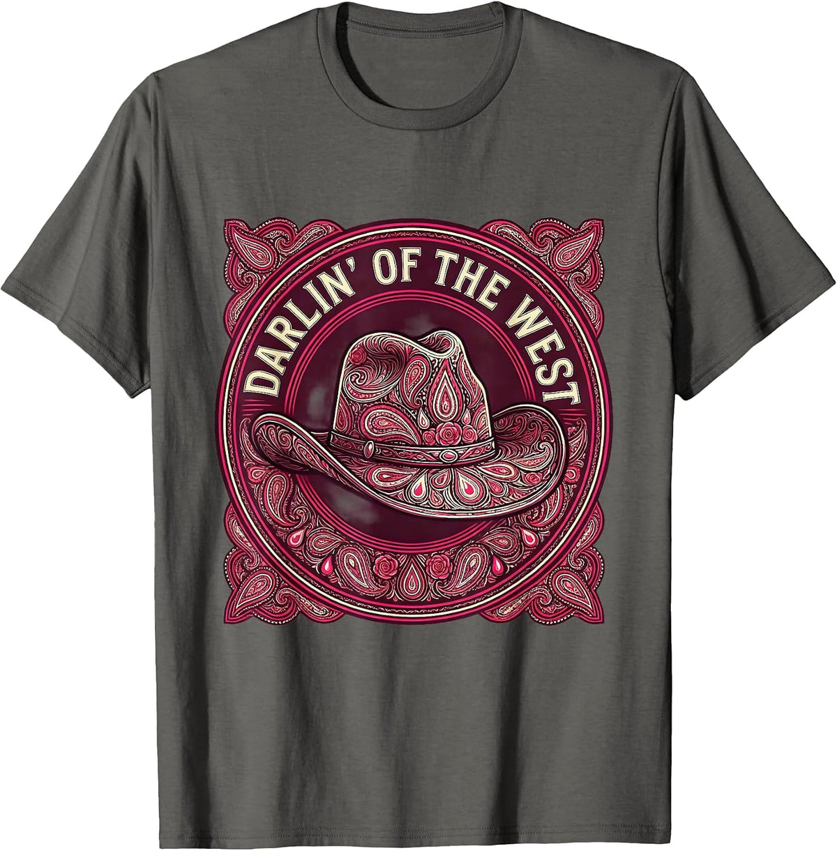 Men's Pink Cowgirl Darlin' of the West Design T-Shirt - Asphalt Grey
