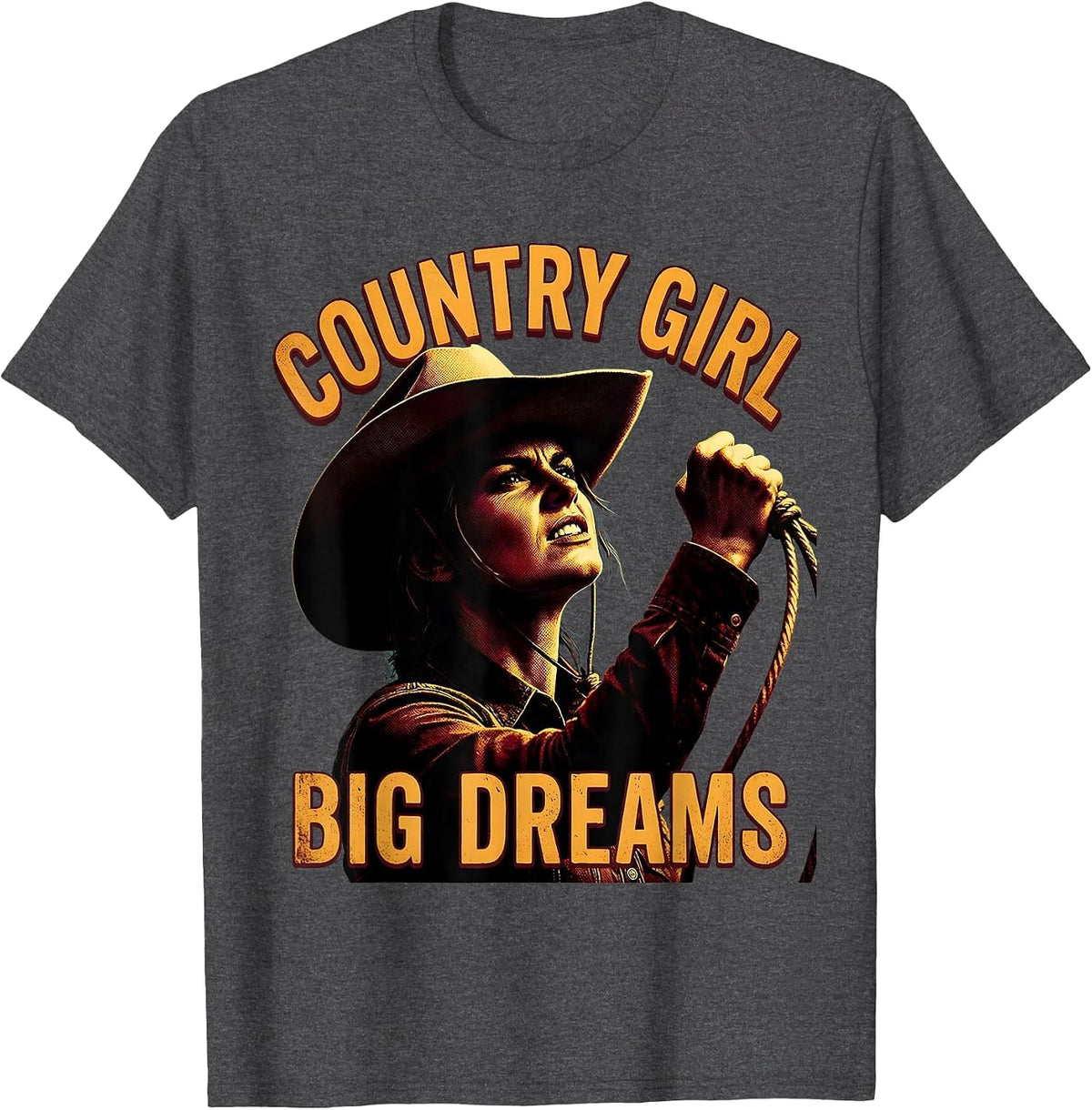 Country Girl Big Dreams Cowgirl Graphic Design T-Shirt - Dark Heather Grey