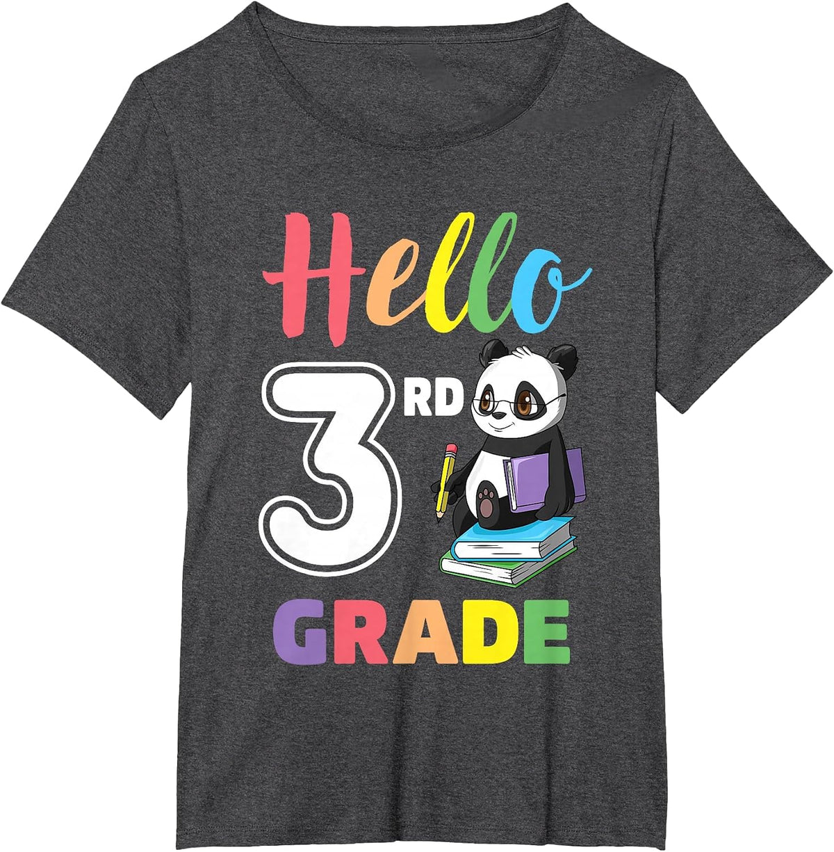 First Day of School Panda Hello 3rd Third Grade Kids T-Shirt - Dark Heather Grey
