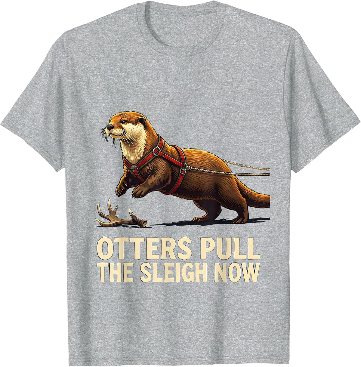 Men's Otters Pull The Sleigh Now Funny Otter Christmas Animal T-Shirt - Heather Grey