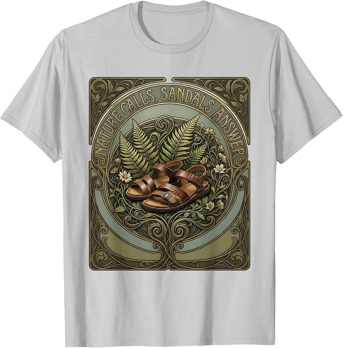 Men's Nature Calls Sandals Answer Outdoor Adventure Design T-Shirt - Silver Grey