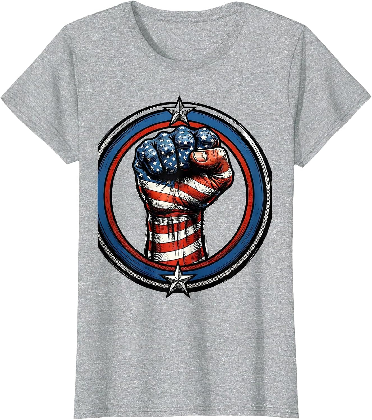 American Flag Raised Fist Patriotic Graphic T-Shirt - Heather Grey