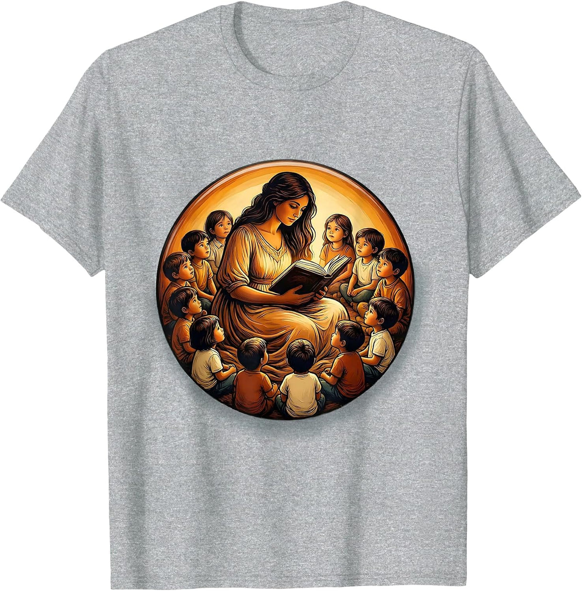 Men's Elementary Teacher Reading Circle Illustration T-Shirt - Heather Grey