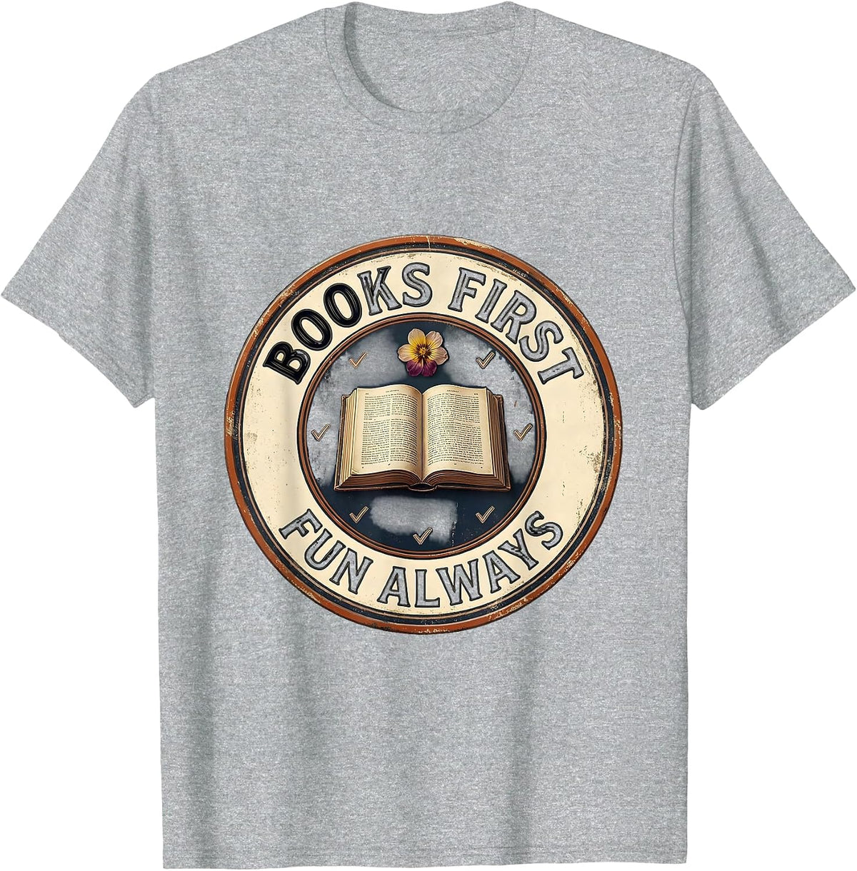 Men's Books First Fun Always Vintage Librarian Book Lover Humor T-Shirt - Heather Grey