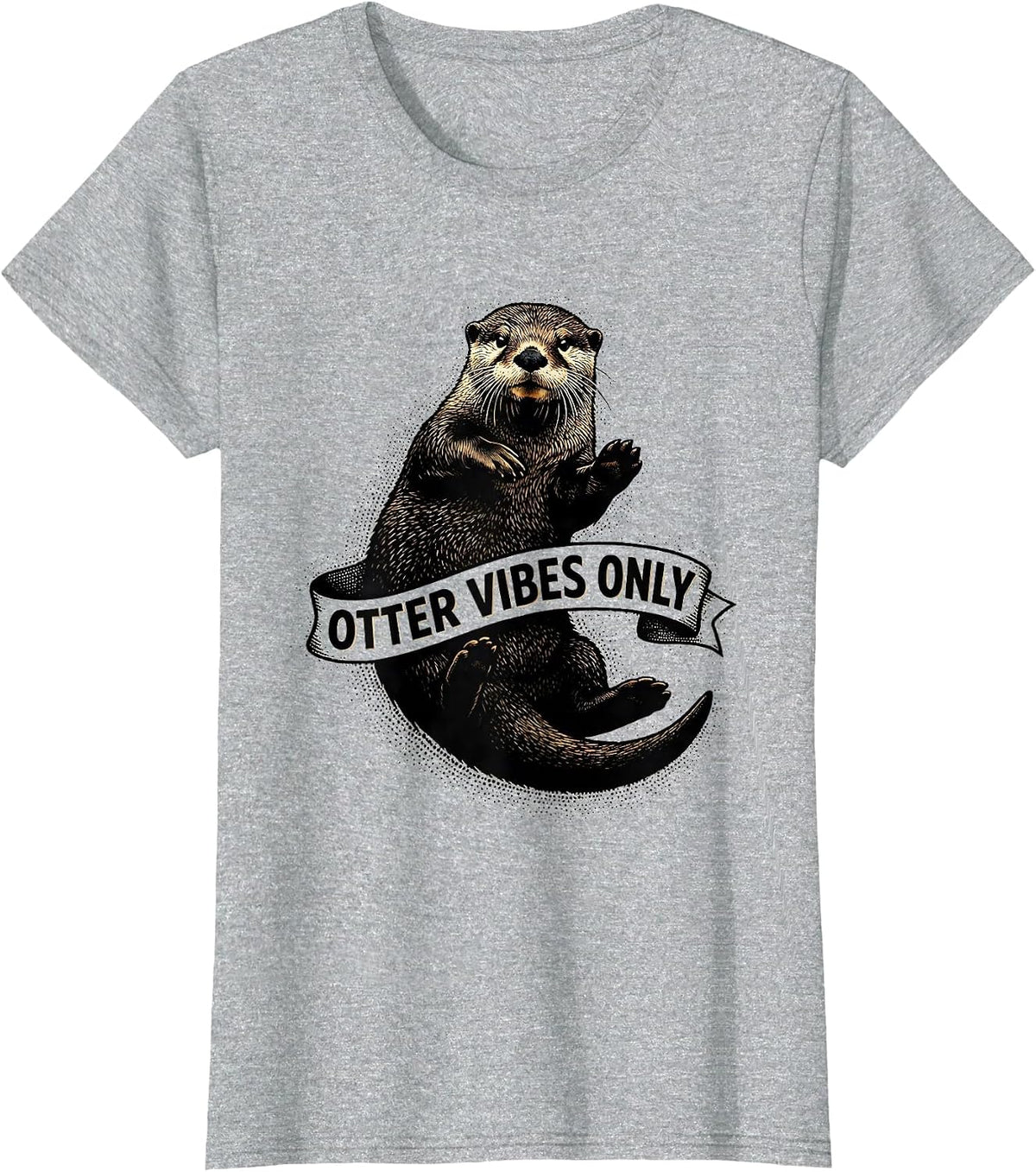 Women's Otter Vibes Only Sea Otter Lover Design T-Shirt - Heather Grey