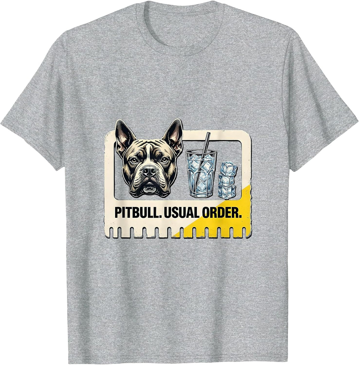 Men's Pitbull Usual Order Stencil Graphic Dog Lover Iced Coffee T-Shirt - Heather Grey