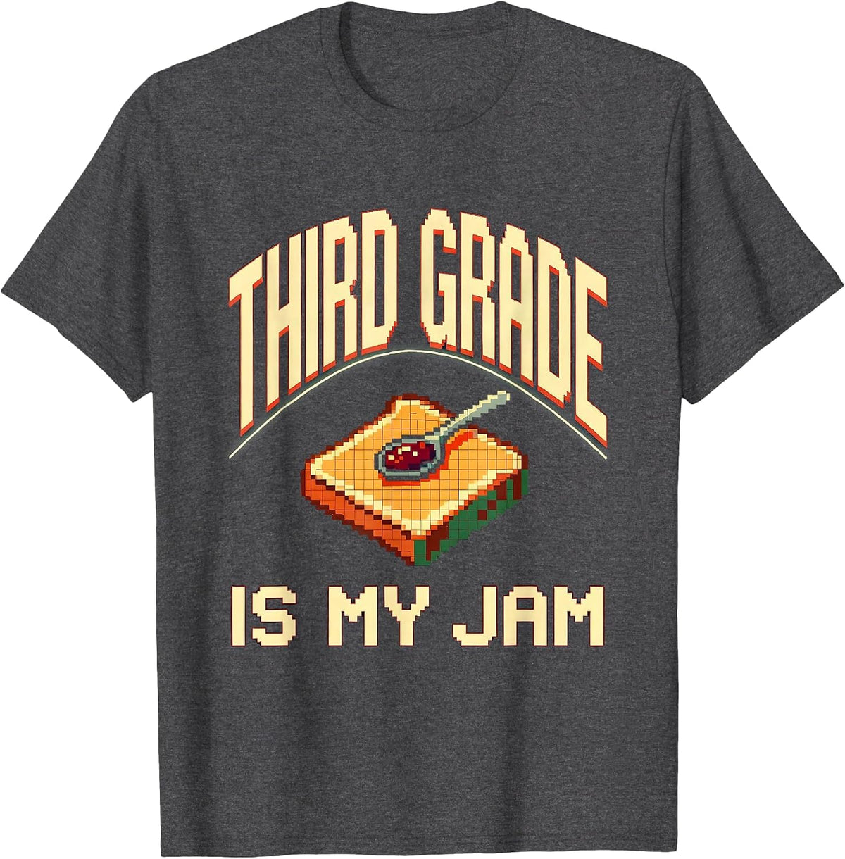 Third Grade Is My Jam Retro Pixel Art Teacher Student T-Shirt - Dark Heather Grey