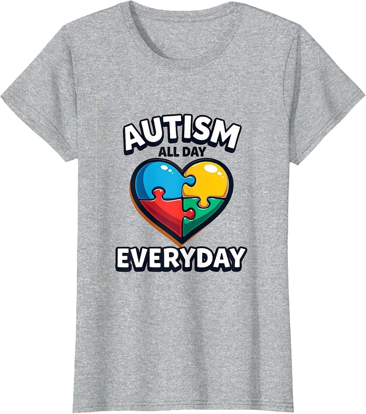 Autism All Day Everyday Awareness Design T-Shirt - Heather Grey