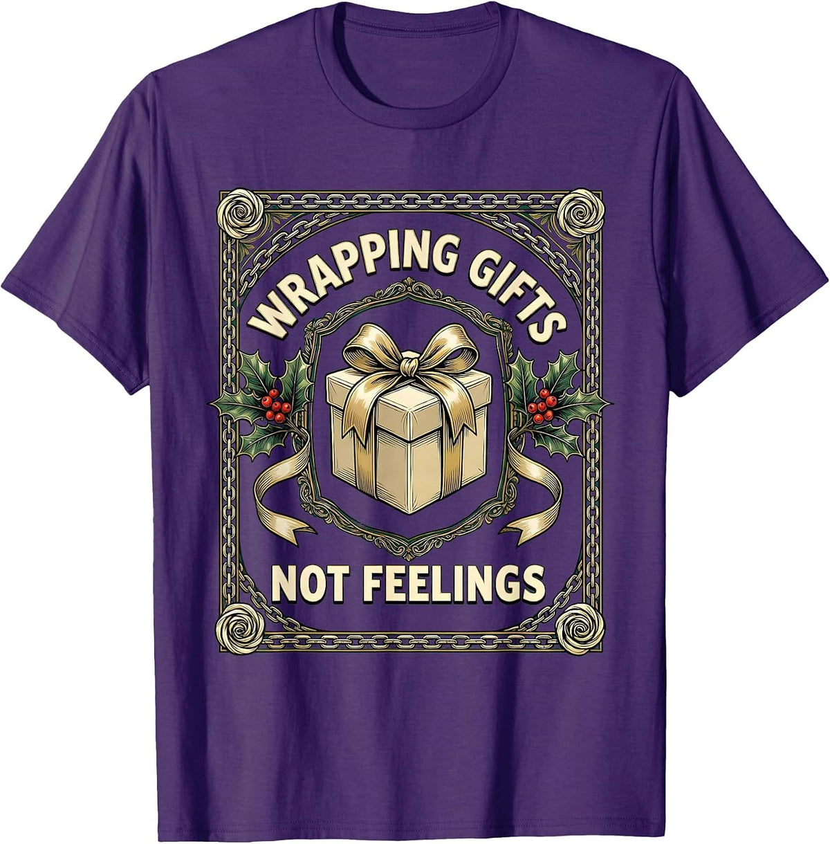 Wrapping Gifts Not Feelings Christmas Design T-Shirt - Purple