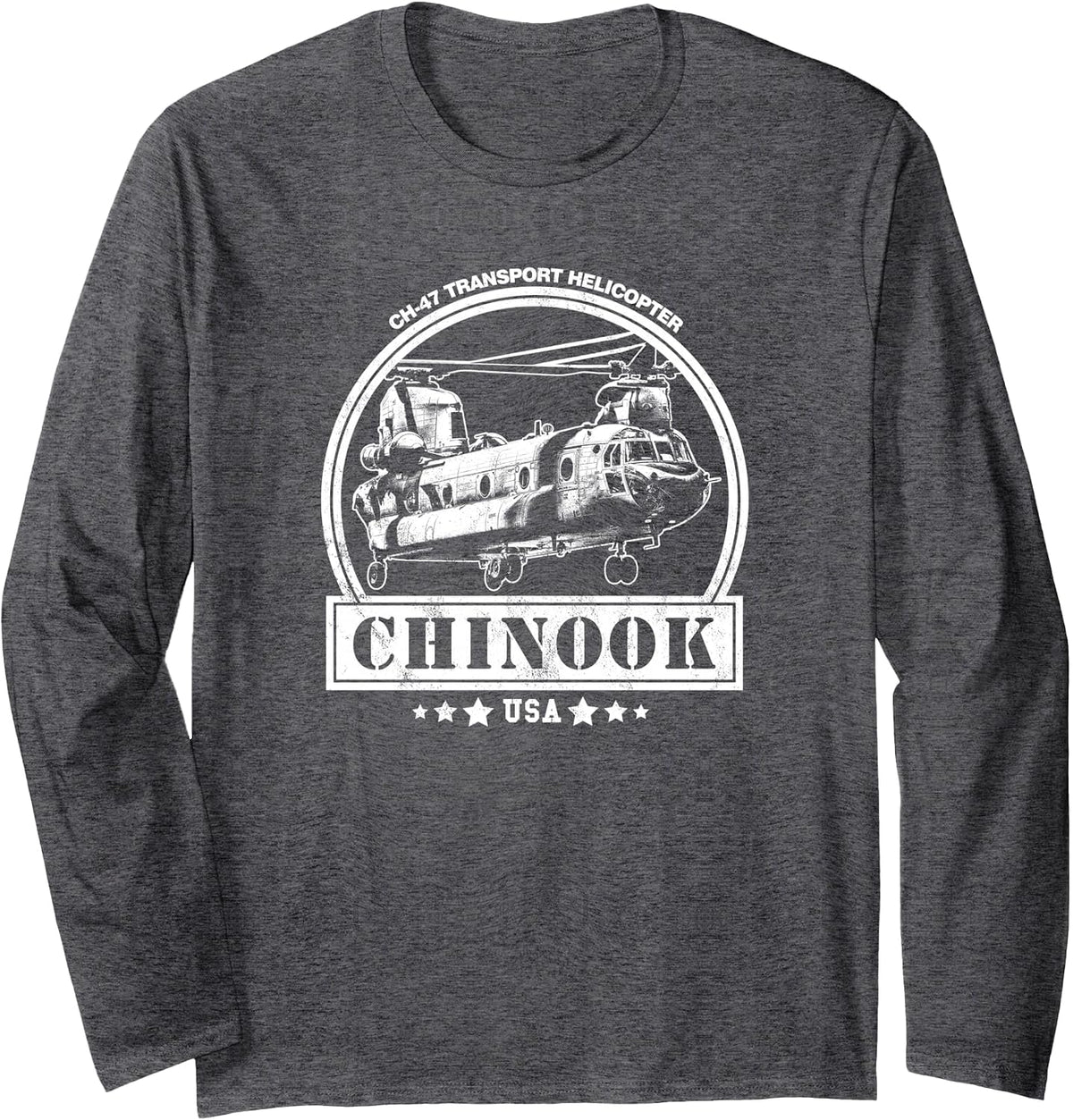 CH-47 Chinook Helicopter Long Sleeve T-Shirt - Adult Unisex Dark Heather Grey